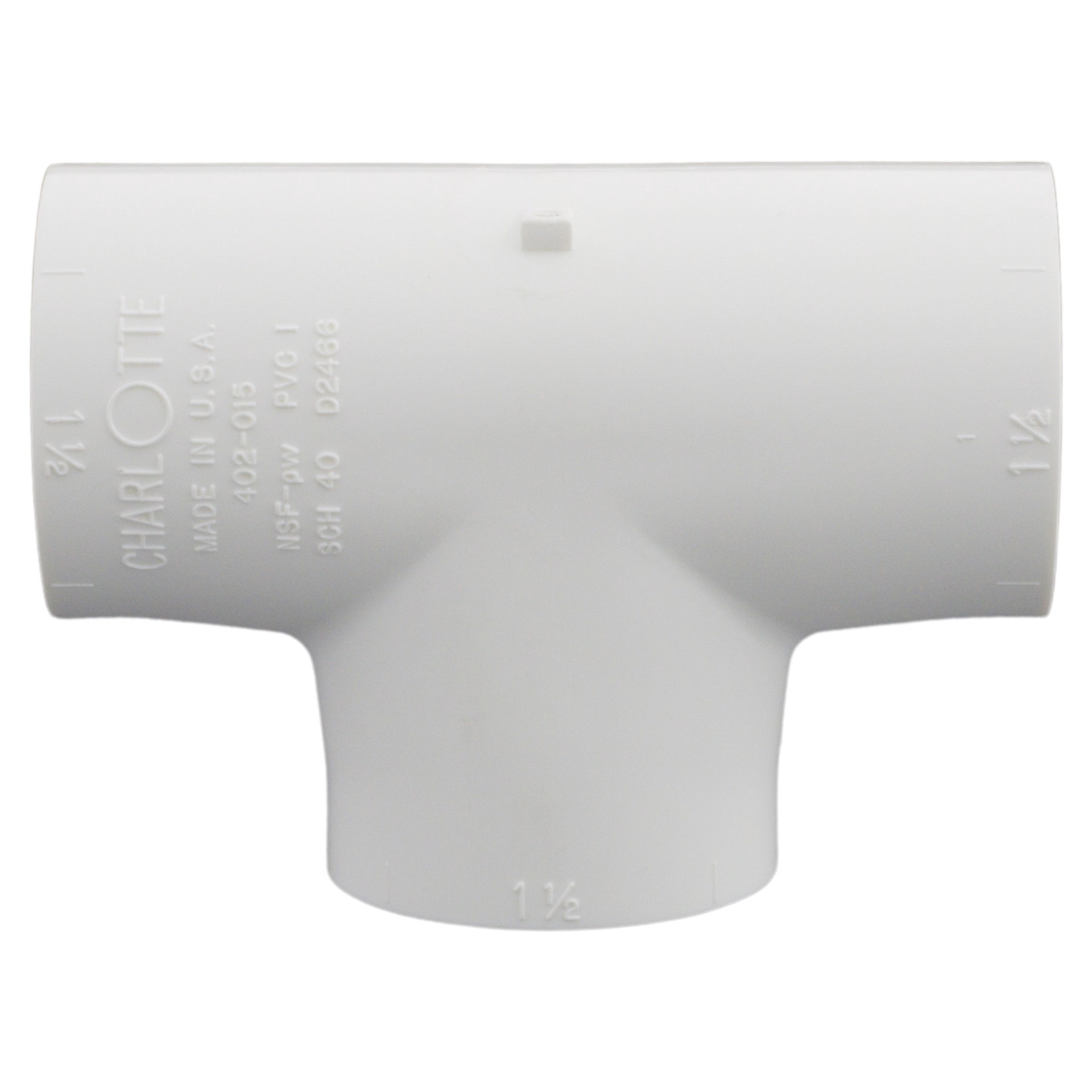 slide 6 of 6, Charlotte Pipe 1-1/2-in. PVC Schedule 40 Tee for Pressure Applications, White, 330 PSI, NSF Safety Listed, 1 ct