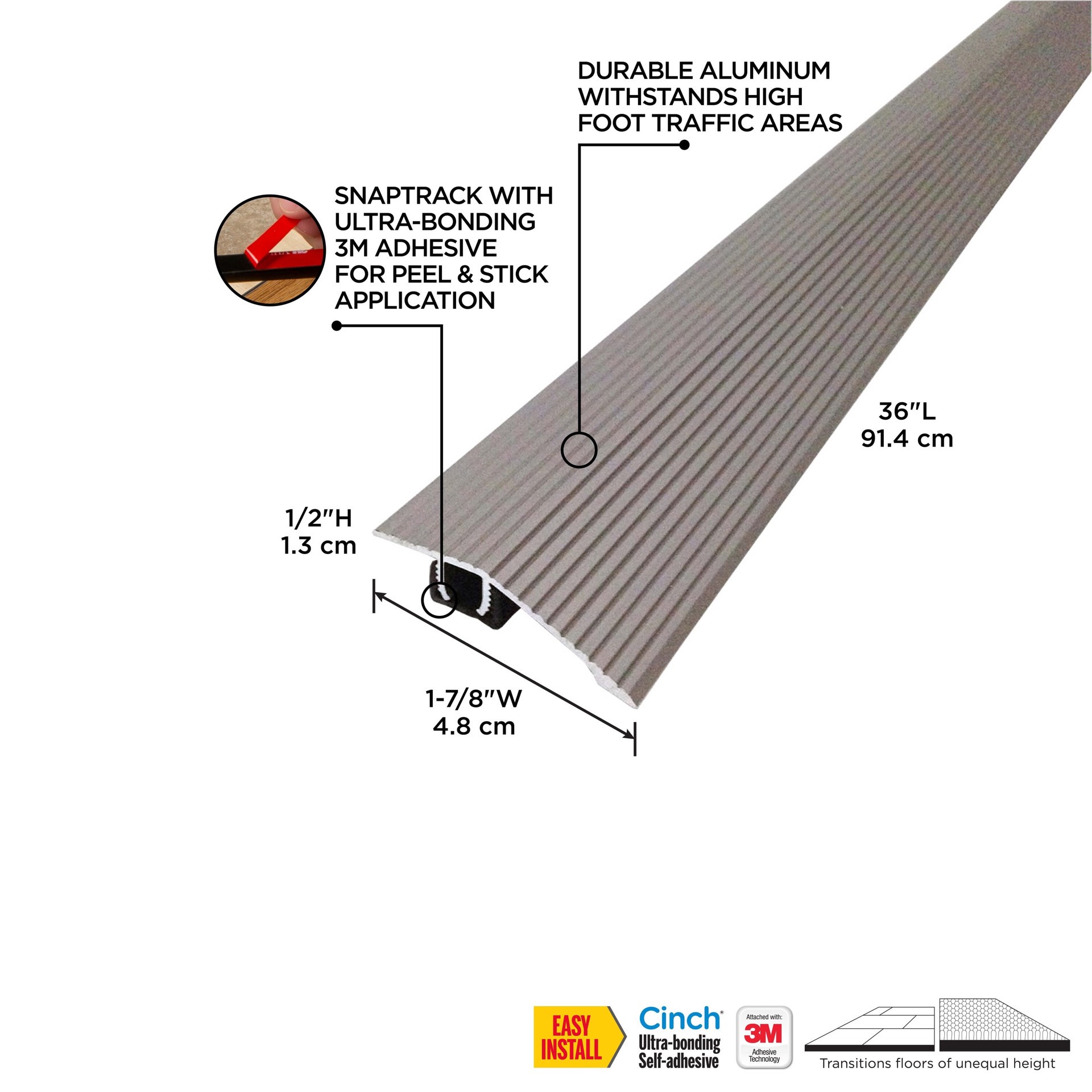slide 5 of 6, M-D Cinch Satin Nickel 36-in L Prefinished Aluminum Reducer Floor Moulding Trim, 1 ct