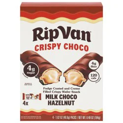 Rip Van Crispy Choco Milk Chocolate Hazelnut Wafer Snack, 4 - 1.62 oz Packs