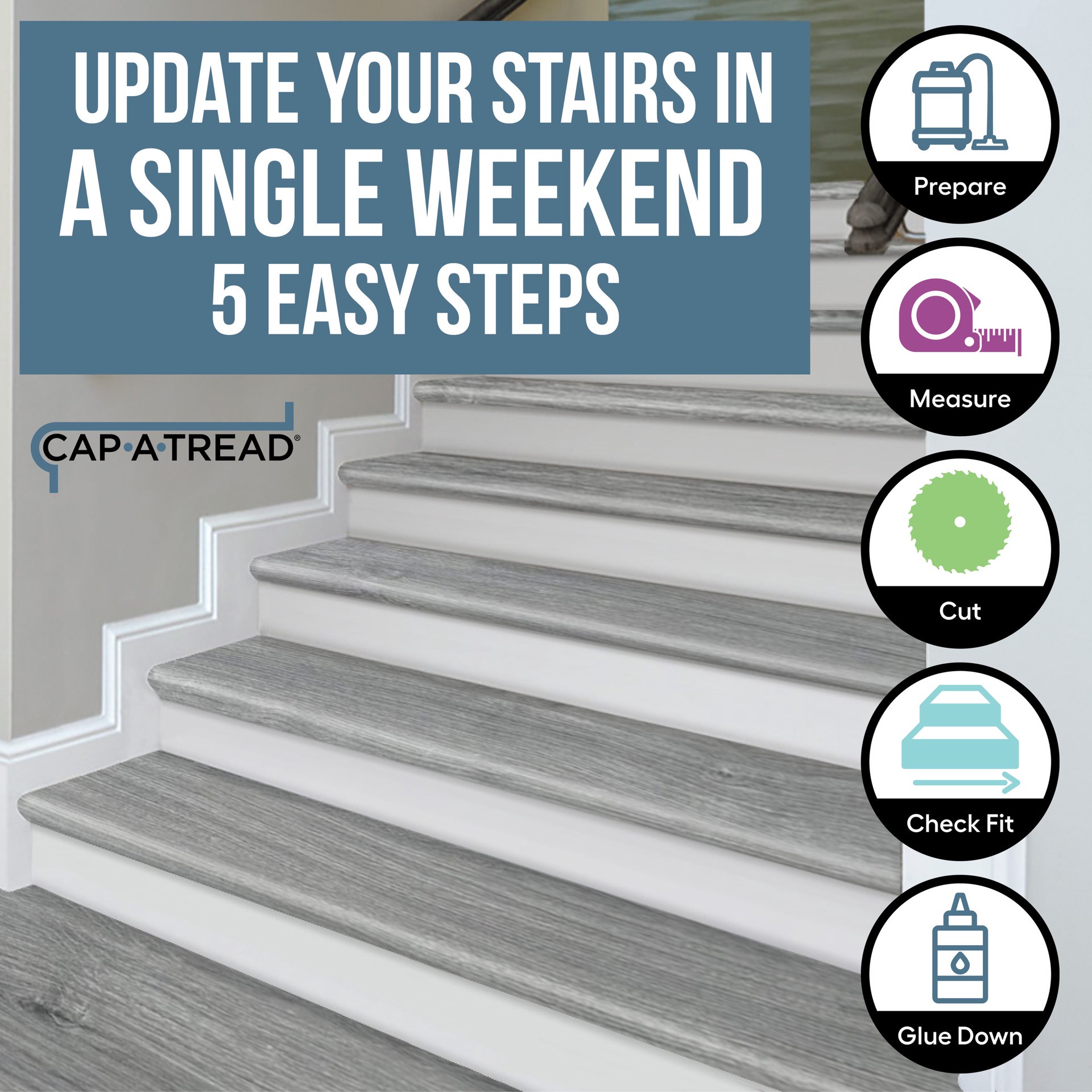 slide 4 of 6, Zamma Cap-A-Tread Stair Renewal System 47-in x 12.13-in x 1.75-in Scraped Brown Oak Laminate No return Bullnose Stair Tread, 1 ct