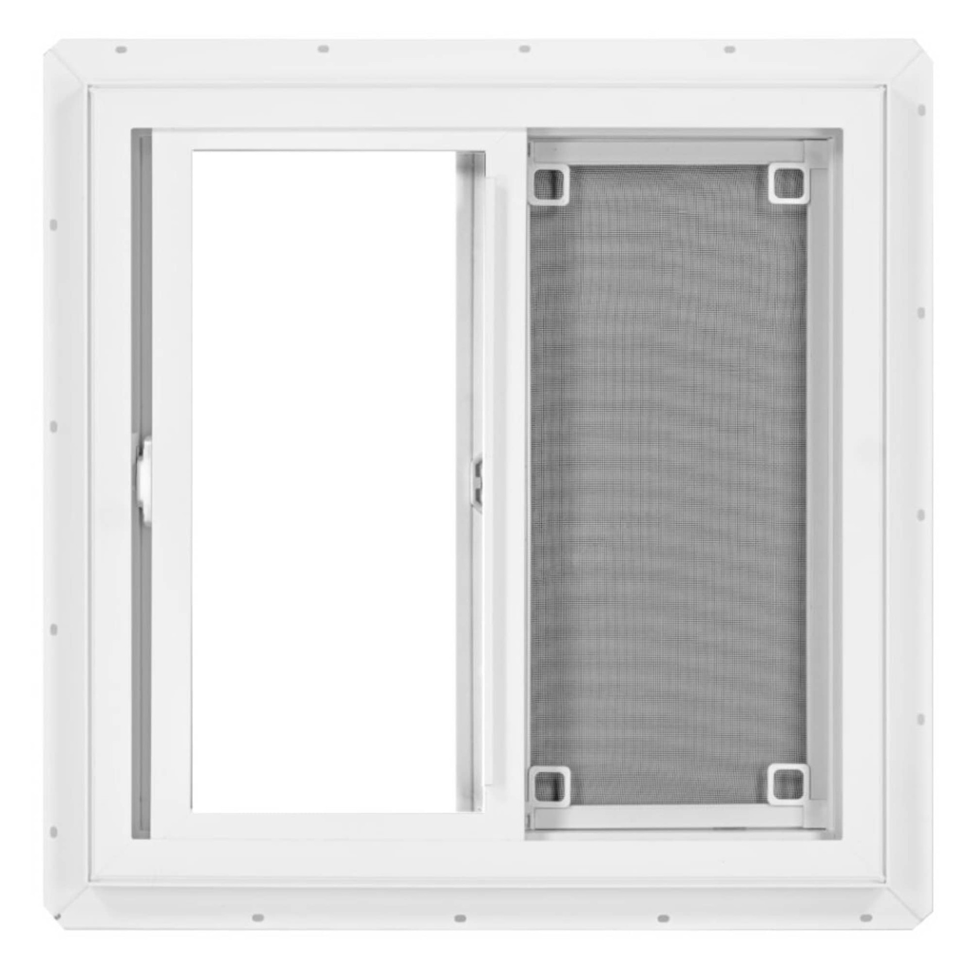 slide 4 of 6, RELIABILT 14500 Series 23-1/2-in x 23-1/2-in White Exterior White Interior Left-Handed Vinyl Sliding Window Single strength (Half Screen Included), 1 ct