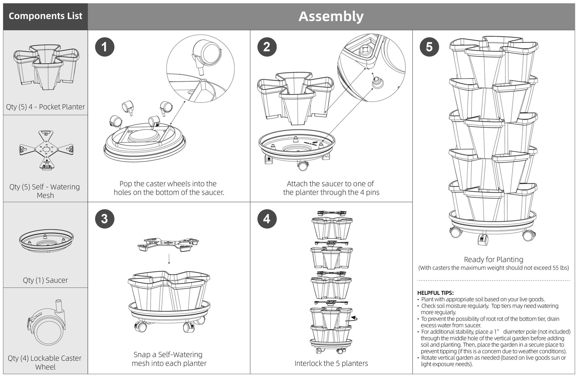 slide 6 of 6, Style Selections 11.89-in W x 11.89-in L Brown Resin Indoor/Outdoor Self Watering Vertical garden planter, 1 ct