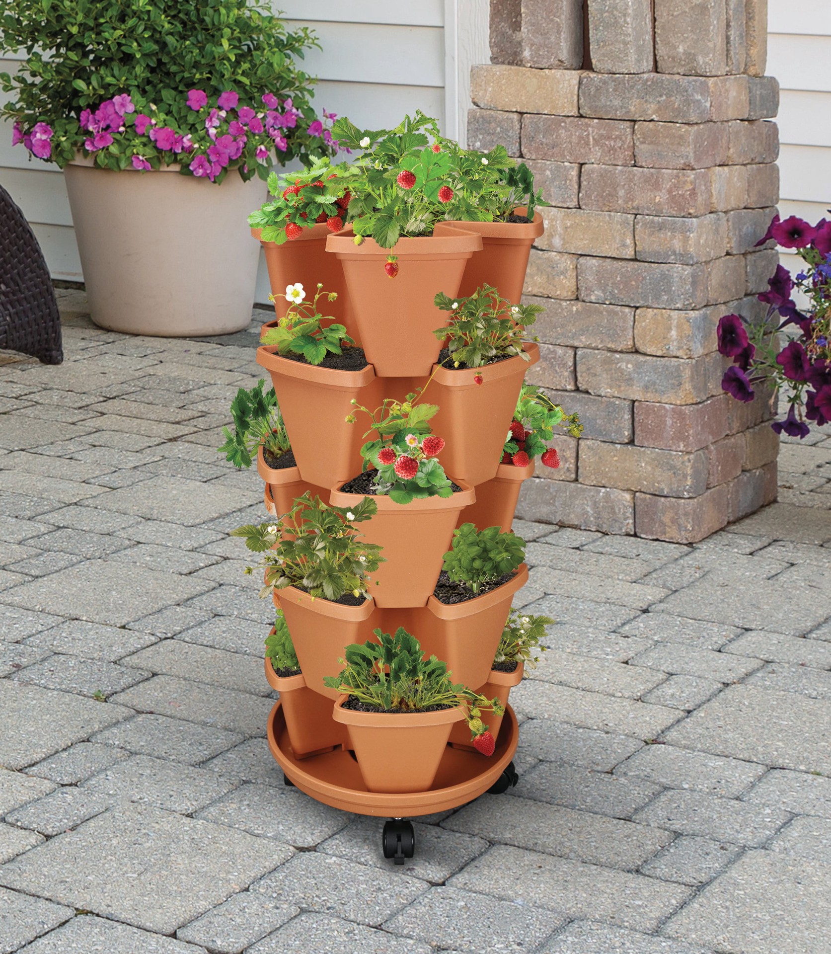 slide 2 of 6, Style Selections 11.89-in W x 11.89-in L Brown Resin Indoor/Outdoor Self Watering Vertical garden planter, 1 ct