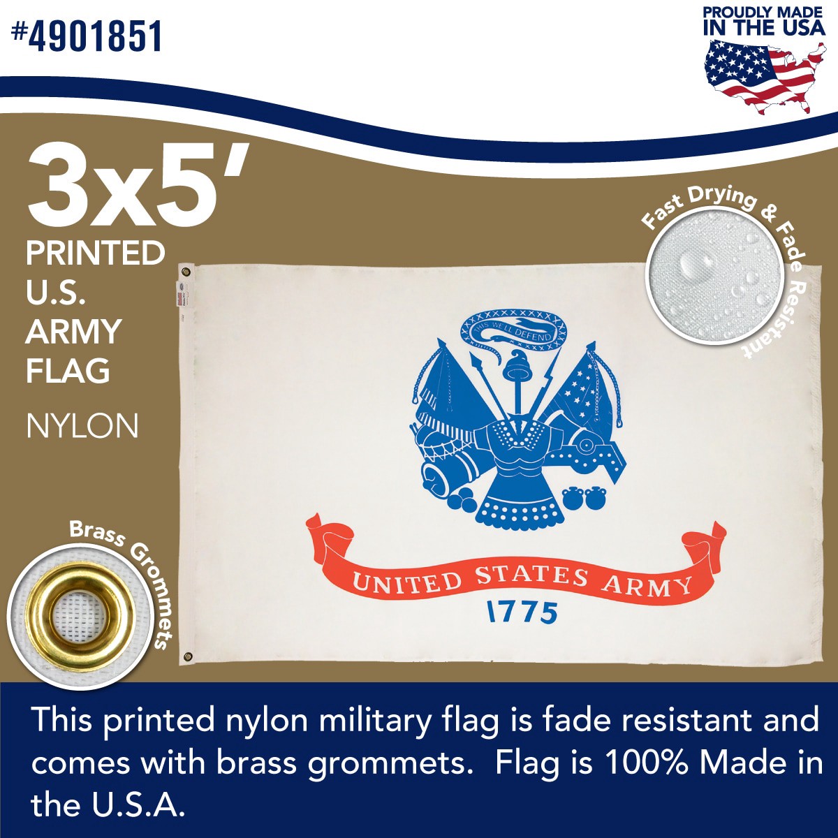 slide 5 of 5, Valley Forge Flag 5.23-ft W x 2.92-ft H Military Army Flag, 1 ct