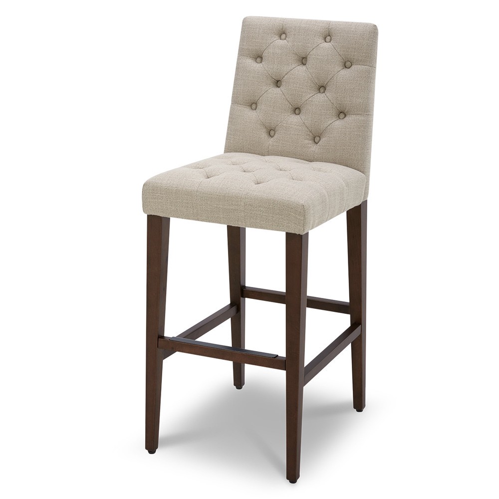 slide 1 of 6, allen + roth Deep walnut 29.92-in H Bar height Upholstered Wood Bar Stool, 1 ct