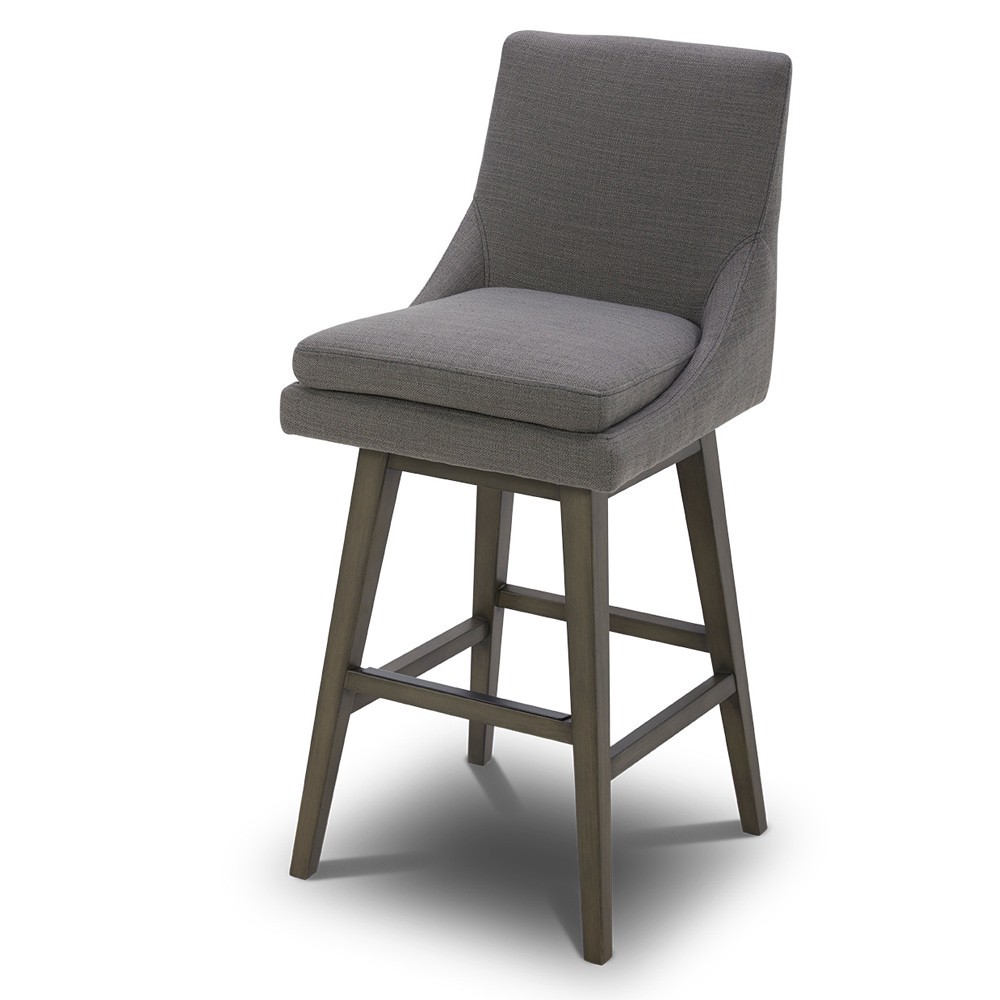 slide 1 of 5, allen + roth Antique Gray 29.92-in H Bar height Upholstered Swivel Wood Bar Stool, 1 ct