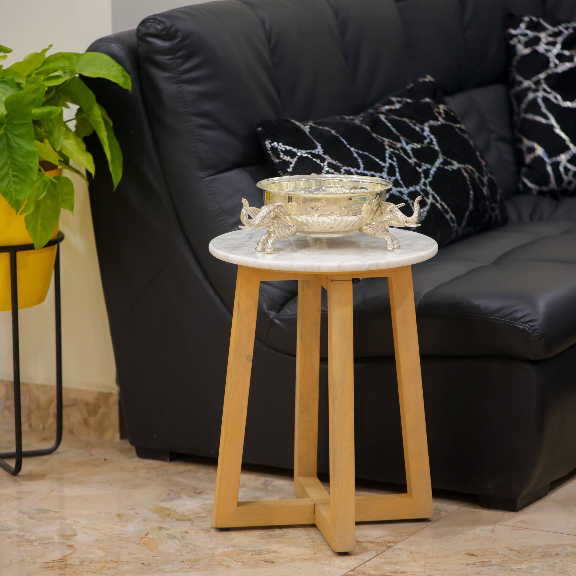 slide 5 of 6, Origin 21 16-in W x 20.5-in H Birch wood with white stone Stone Round Modern End Table Assembly Required, 1 ct