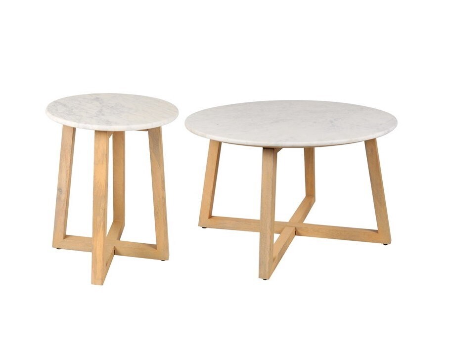 slide 6 of 6, Origin 21 16-in W x 20.5-in H Birch wood with white stone Stone Round Modern End Table Assembly Required, 1 ct