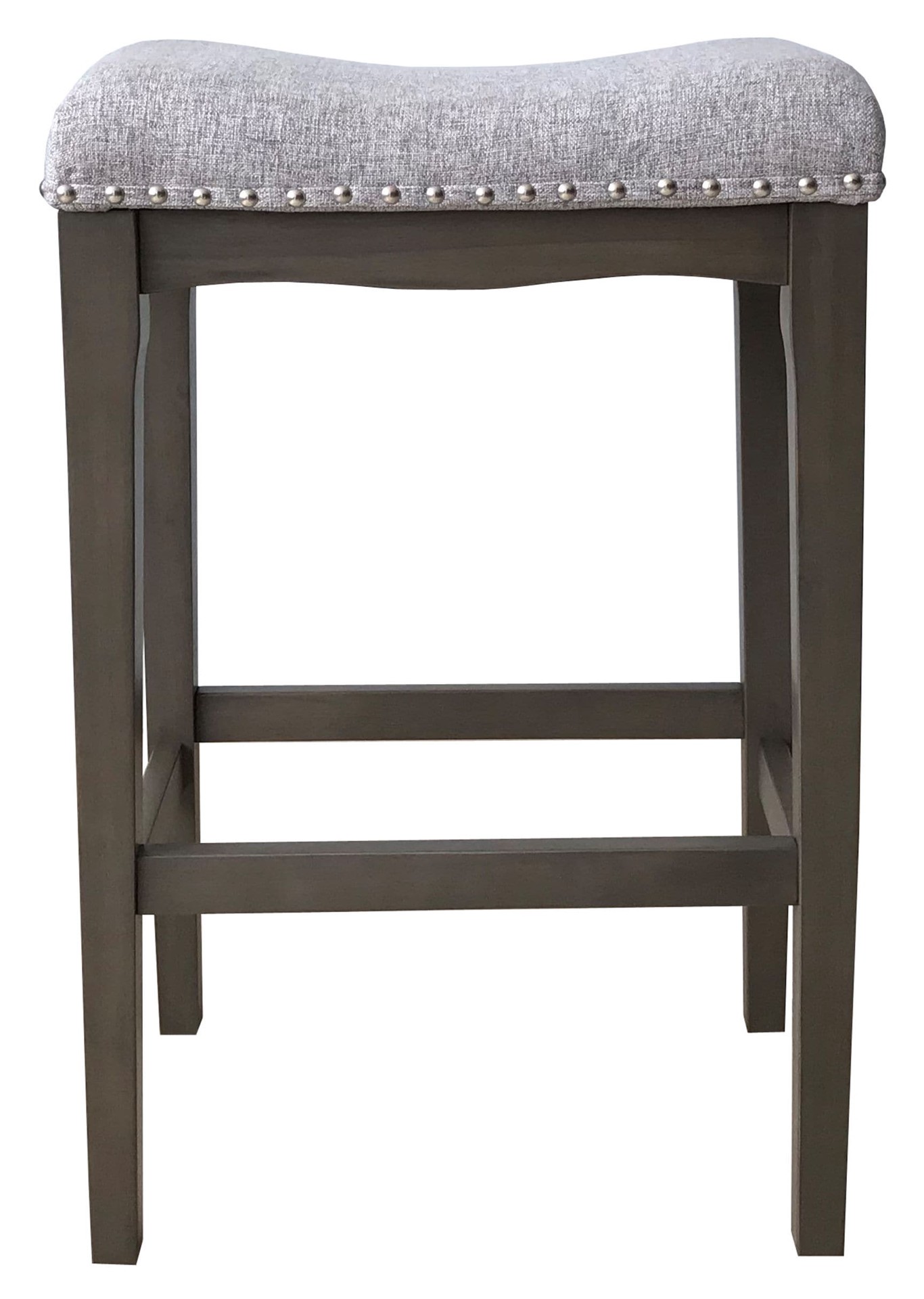 slide 2 of 6, allen + roth Gray 29.0-in H Bar height Upholstered Wood Bar Stool, 1 ct