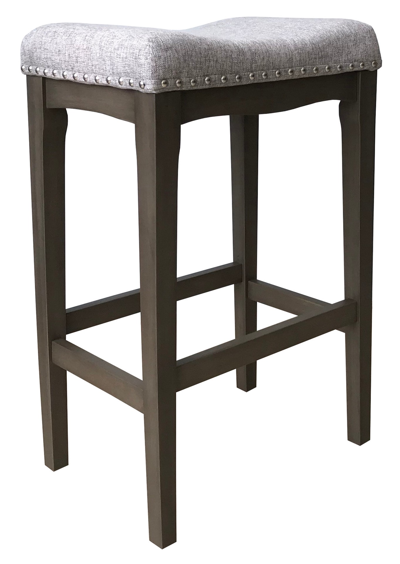 slide 3 of 6, allen + roth Gray 29.0-in H Bar height Upholstered Wood Bar Stool, 1 ct