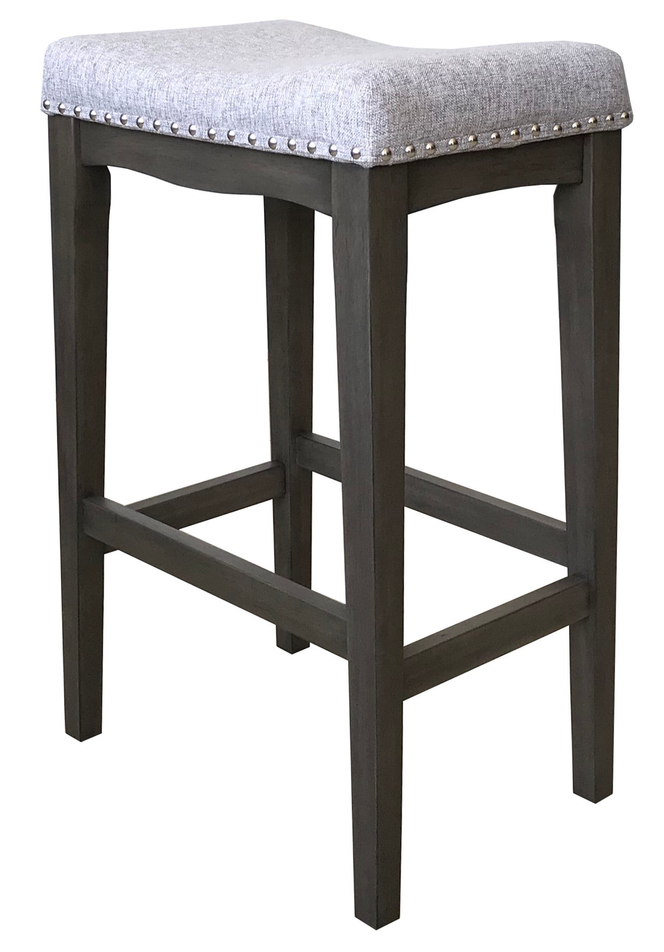slide 4 of 6, allen + roth Gray 29.0-in H Bar height Upholstered Wood Bar Stool, 1 ct