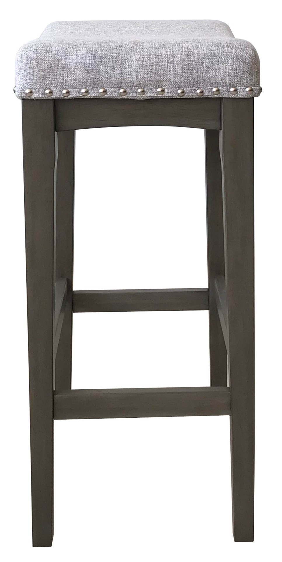 slide 5 of 6, allen + roth Gray 29.0-in H Bar height Upholstered Wood Bar Stool, 1 ct