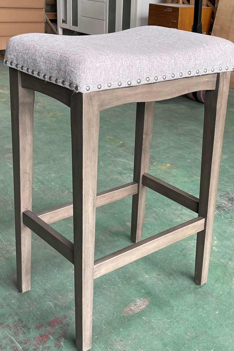 slide 1 of 6, allen + roth Gray 29.0-in H Bar height Upholstered Wood Bar Stool, 1 ct