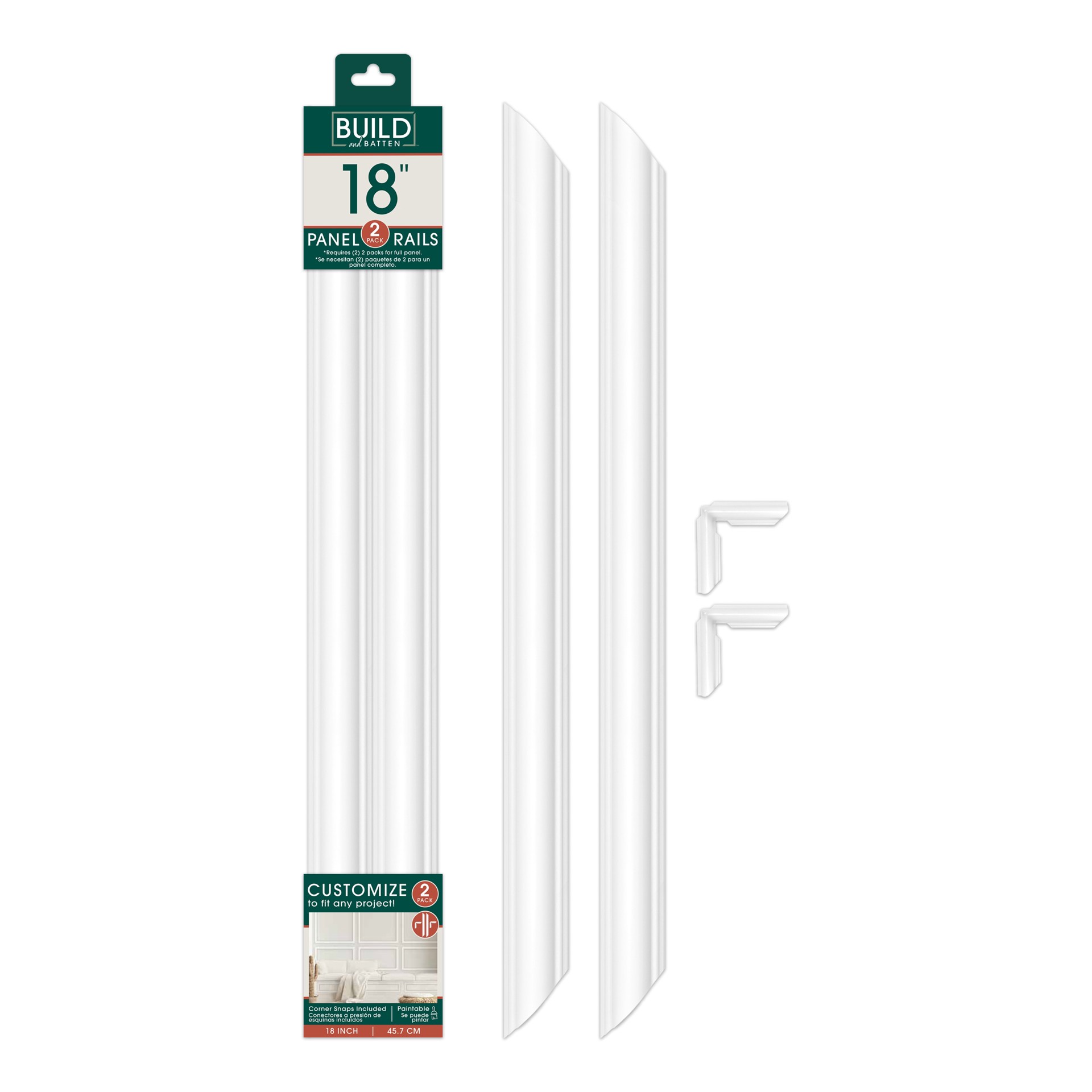 slide 2 of 6, BUILD and BATTEN 2 Pack Panel Rail Kit 18 Inch Unfinished Polystyrene Picture Frame Moulding 2 -Pack, 1 ct