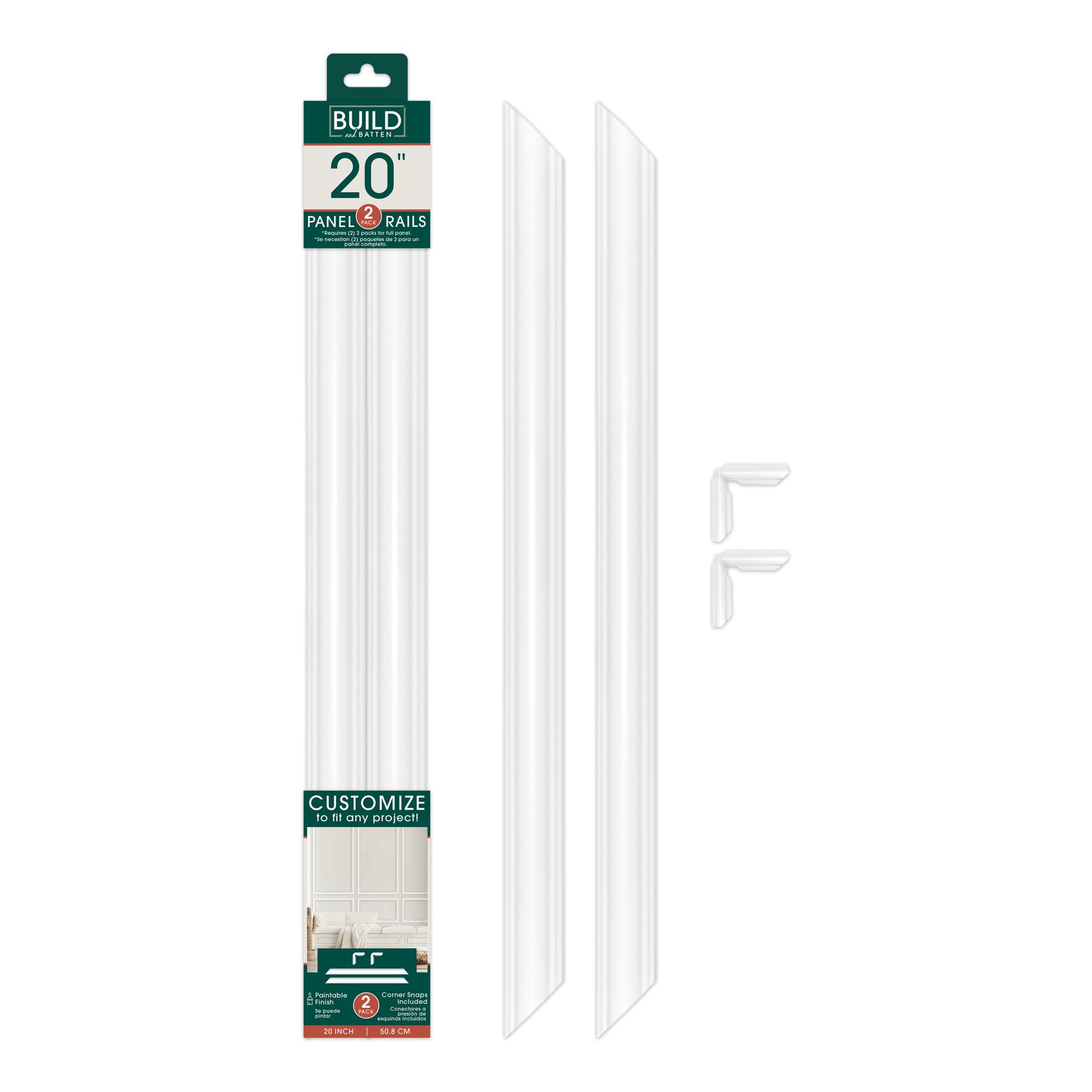 slide 2 of 6, BUILD and BATTEN Wall Panel Rail Kit Finished Polystyrene Picture Frame Moulding 2 -Pack, 1 ct