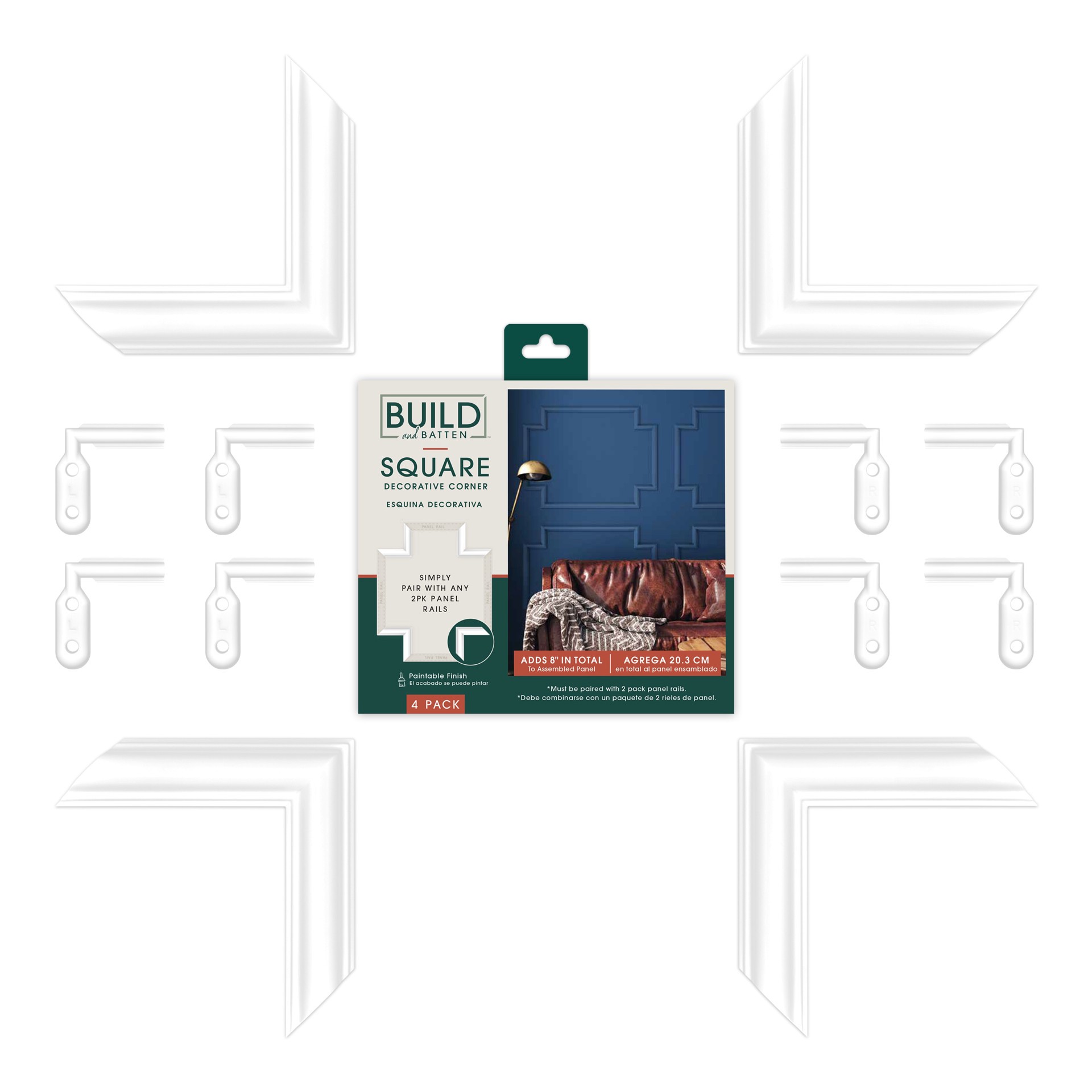 slide 2 of 6, BUILD and BATTEN Wall Panel Corners Finished Polystyrene Corner Picture Frame Moulding 4 -Pack, 1 ct