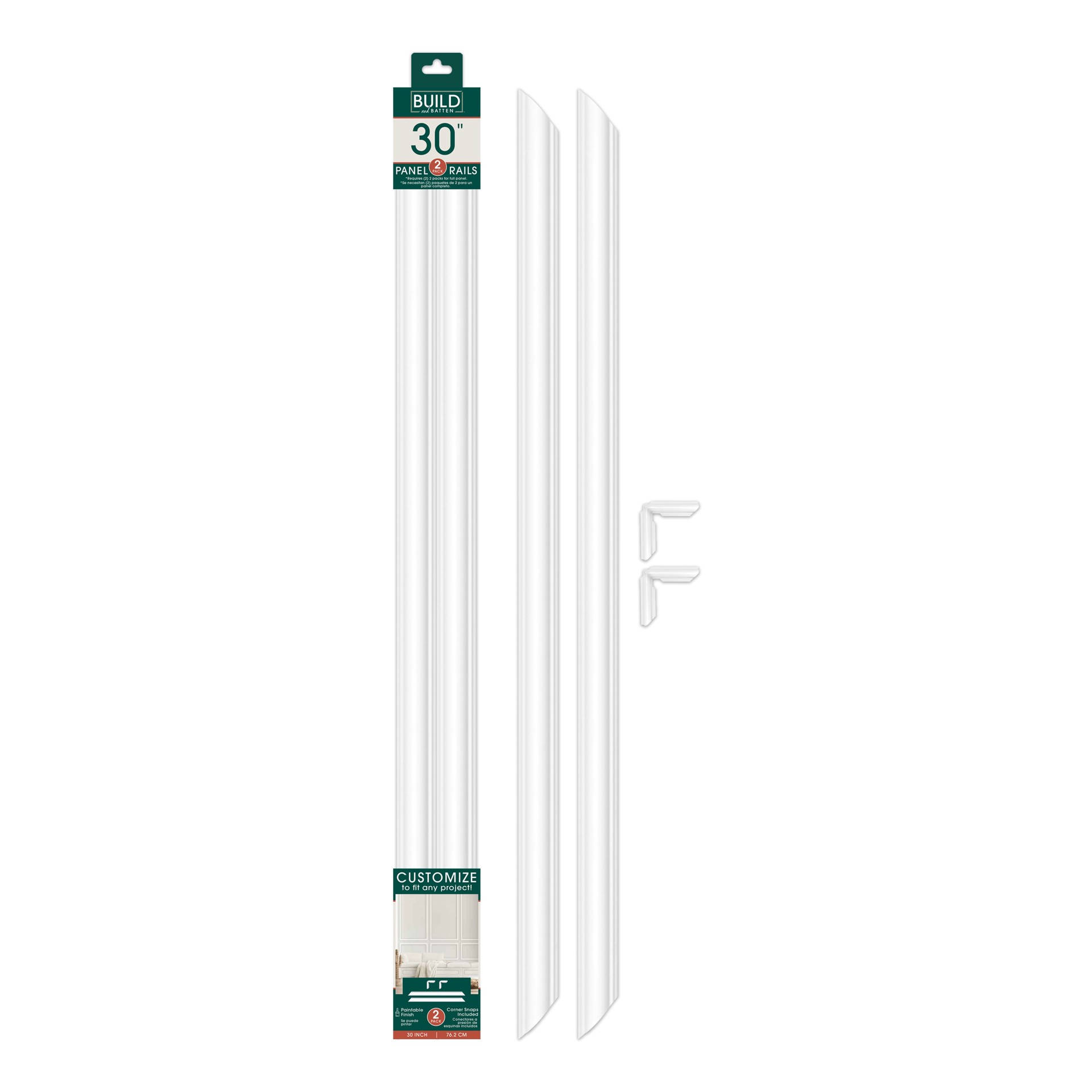 slide 2 of 6, BUILD and BATTEN Wall Panel Rail Kit Finished Polystyrene Strip Picture Frame Moulding 2 -Pack, 1 ct