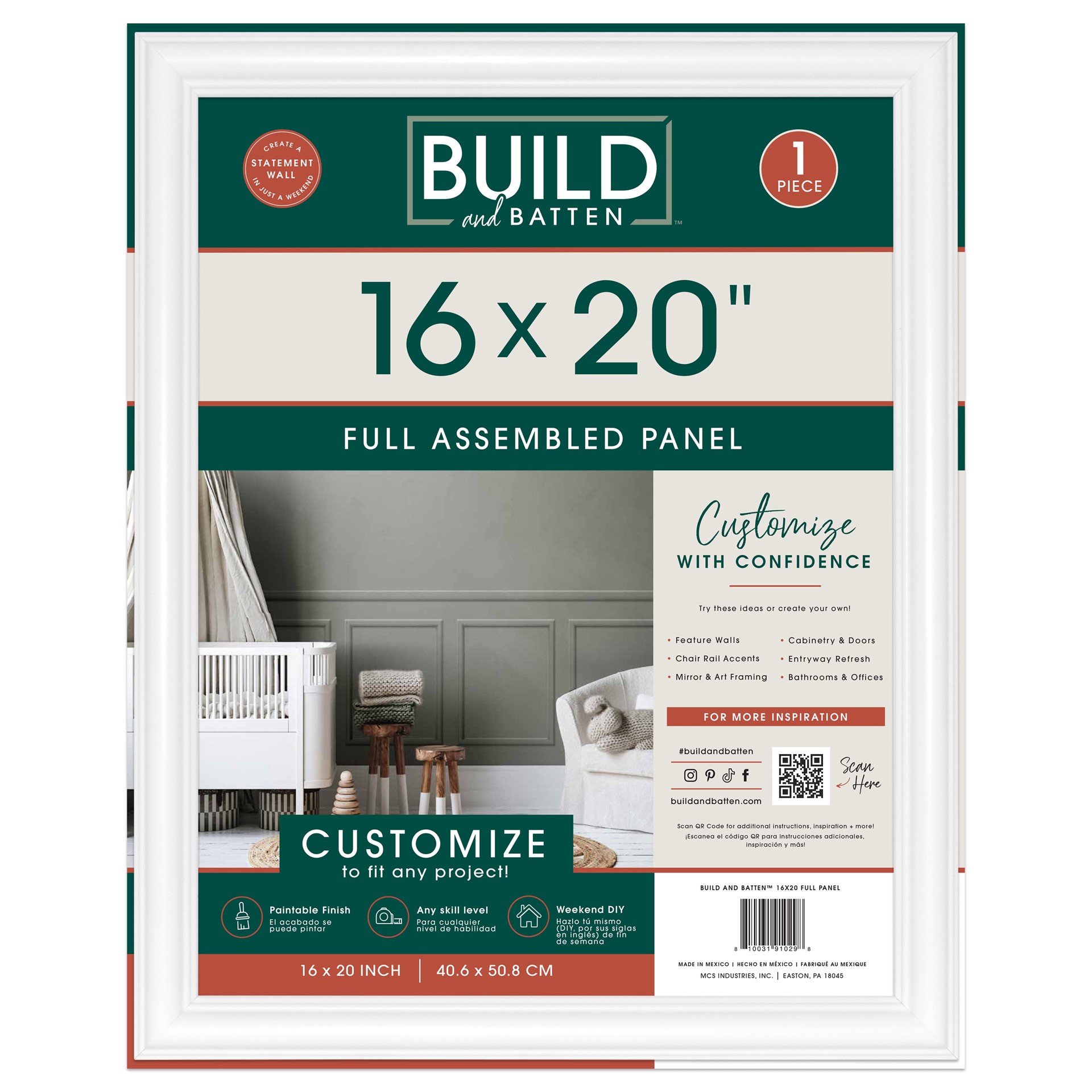 slide 2 of 6, BUILD and BATTEN Full Wall Panel Finished Polystyrene Preassembled Picture Frame Moulding, 1 ct