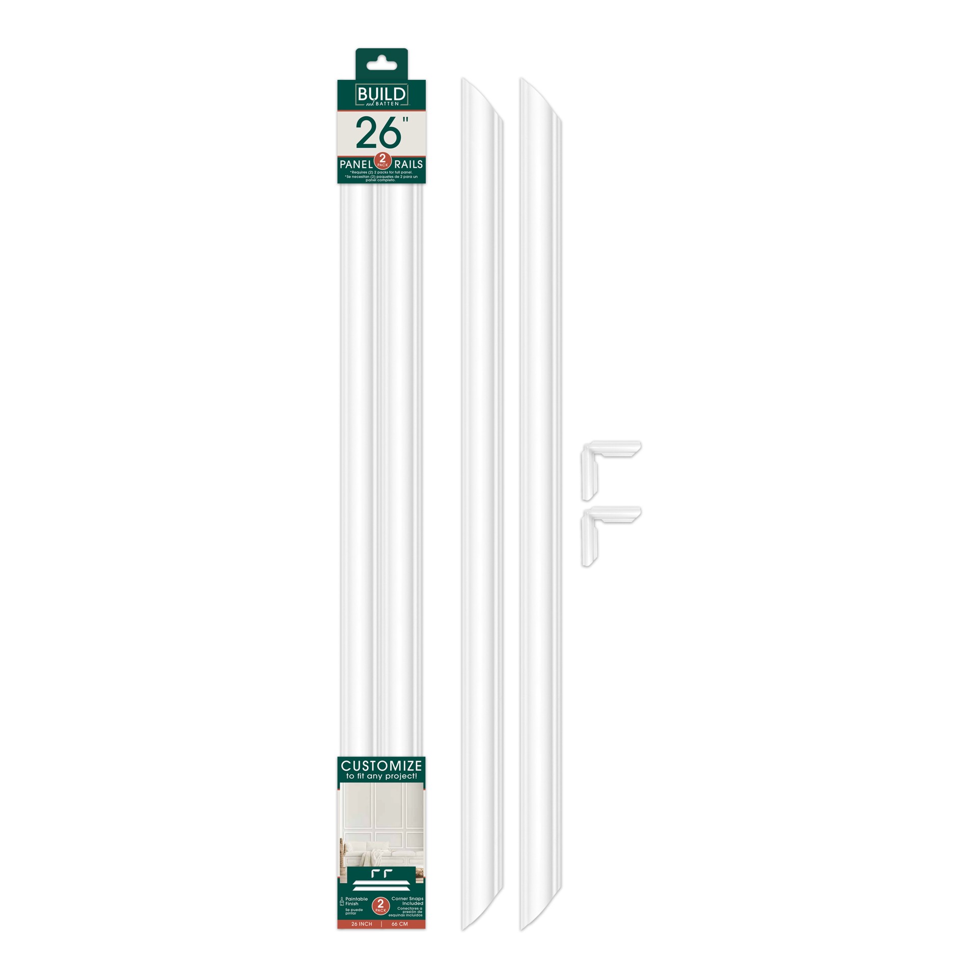 slide 2 of 6, BUILD and BATTEN Wall Panel Rail Kit Finished Polystyrene Strip Picture Frame Moulding 2 -Pack, 1 ct