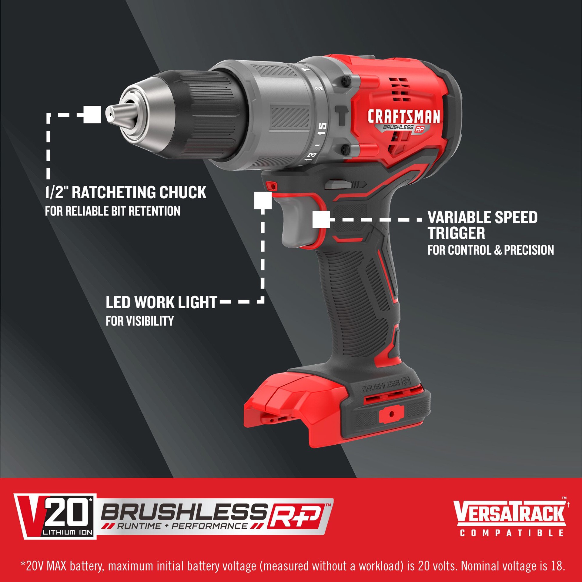 slide 2 of 6, CRAFTSMAN V20 RP 1/2-in 20-volt max Variable Speed Brushless Cordless Hammer Drill, 1 ct