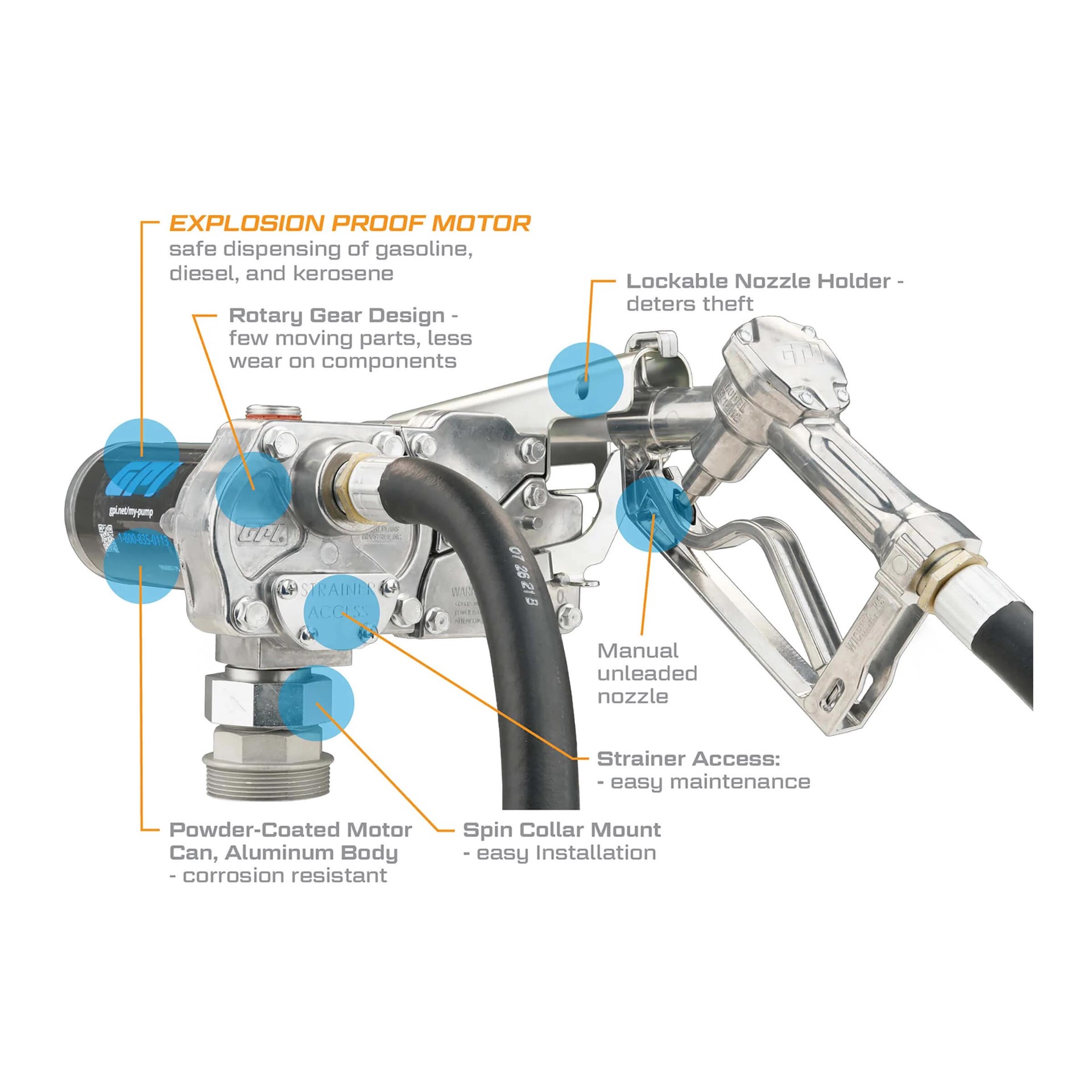 slide 2 of 6, GPI M-1115S 115V Fuel Transfer Pump w/Manual Nozzle 1 -Count Ethanol Free 4-cycle fuel, 1 ct