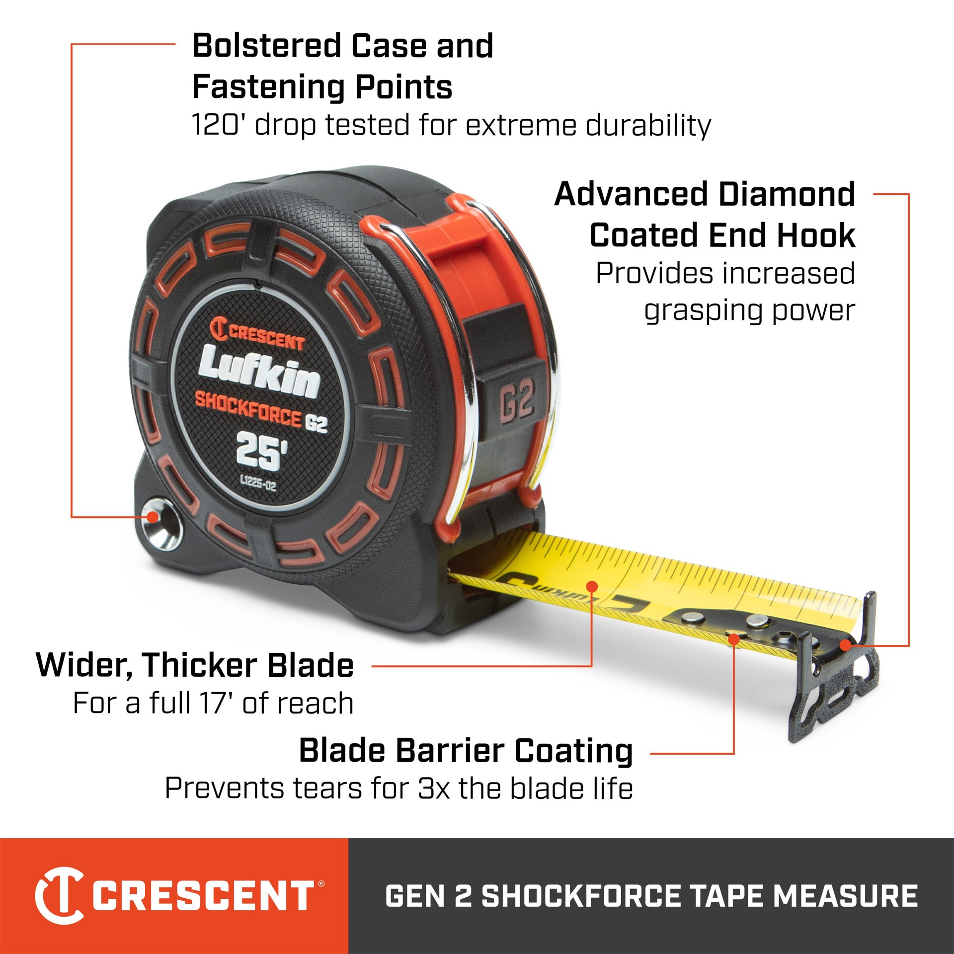 slide 2 of 6, Crescent Lufkin Shockforce G2 25-ft Tape Measure, 1 ct