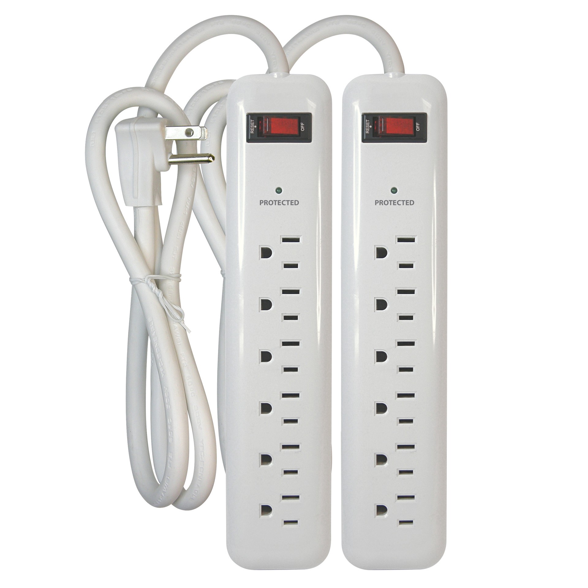 slide 2 of 4, Utilitech 3-ft Project Source 6 -Outlet 750 Joules 1875 -Watts White Indoor Various receptacles Surge Protector 2 -Pack ), 1 ct