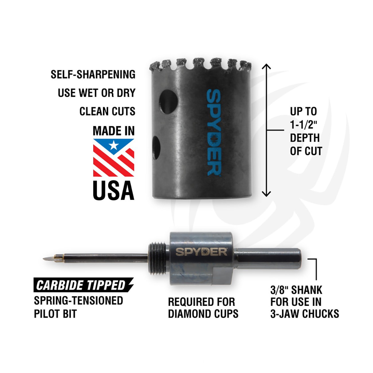 slide 4 of 6, Spyder 3/8-in Diamond Carbide Hole Saw Arbor, 1 ct