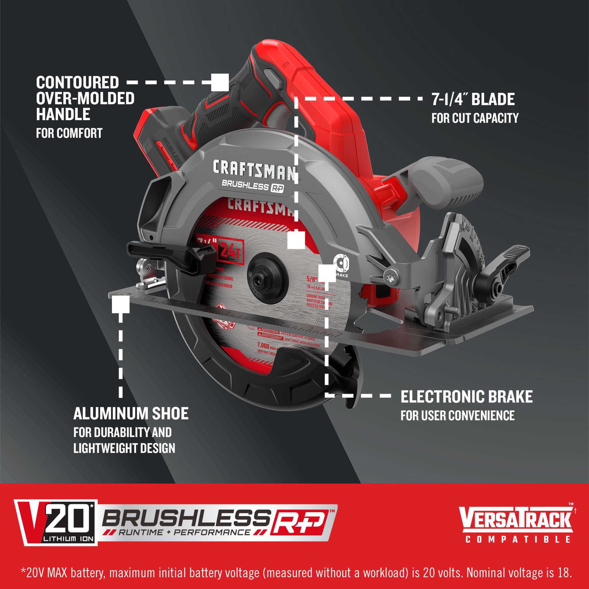 slide 2 of 6, CRAFTSMAN V20 RP 20-volt Max 7-1/4-in Brushless Cordless Circular Saw (Bare Tool), 1 ct