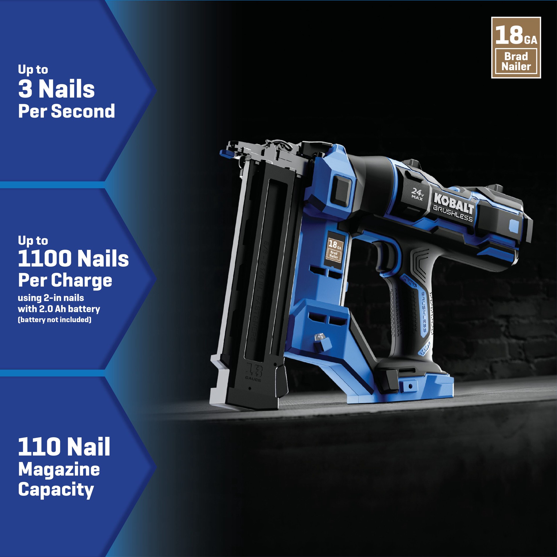 slide 2 of 6, Kobalt XTR 2-1/8-in 18 -Gauge Cordless Straight Brad Nailer (Battery Not Included and Charger Not Included), 1 ct