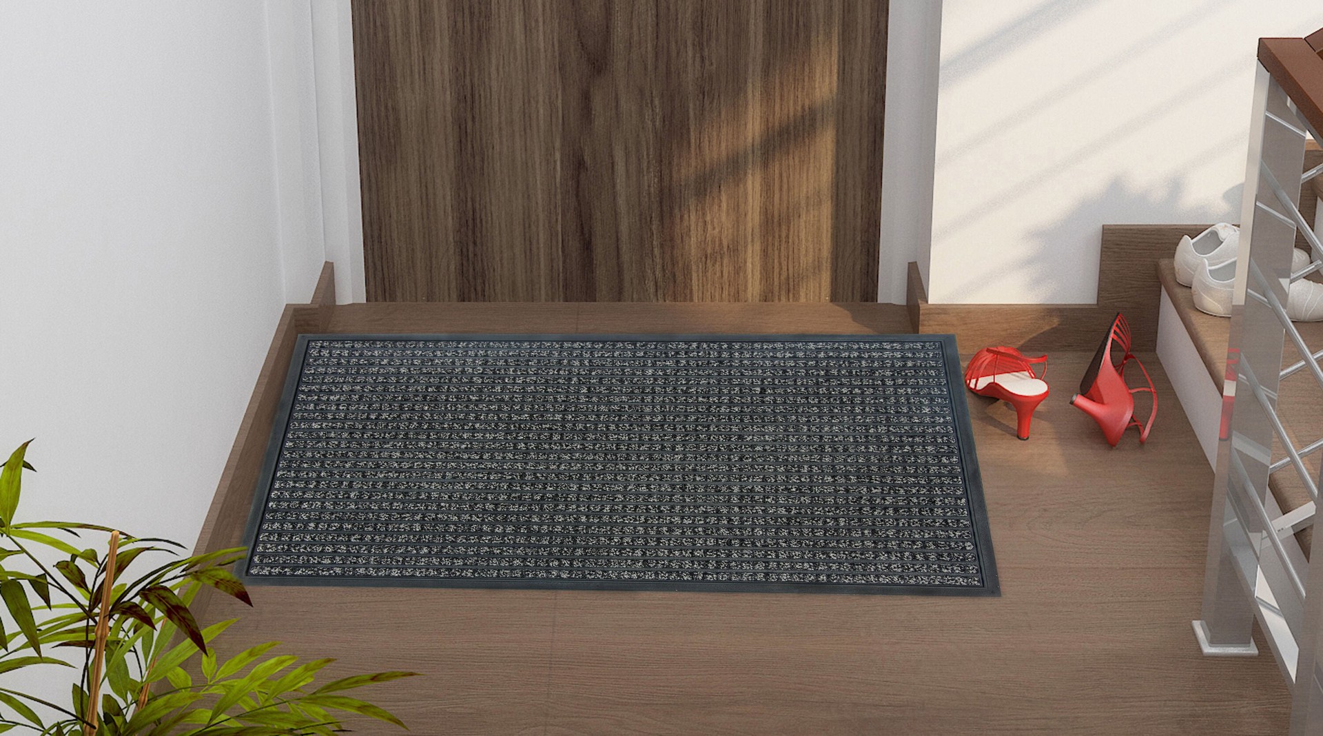 slide 4 of 6, Project Source 23.75-in x 35.75-in Grey/Black Non-Slip Grip Indoor Utility Mat, 1 ct