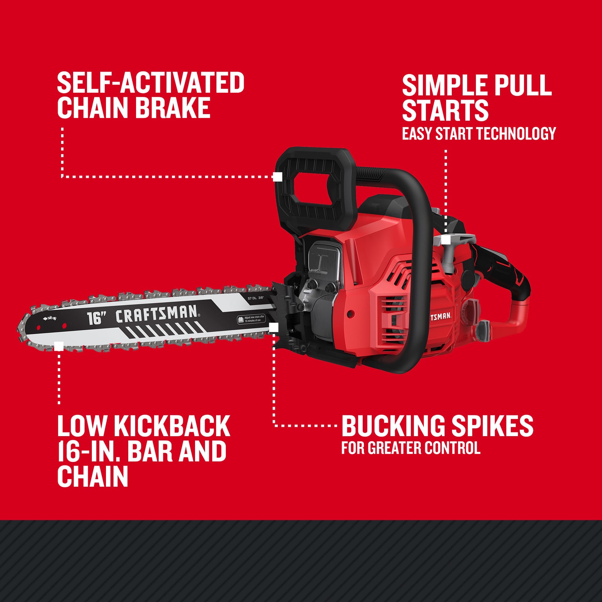 slide 5 of 6, CRAFTSMAN S1600 42-cc 2-cycle 16-in Gas Chainsaw, 1 ct