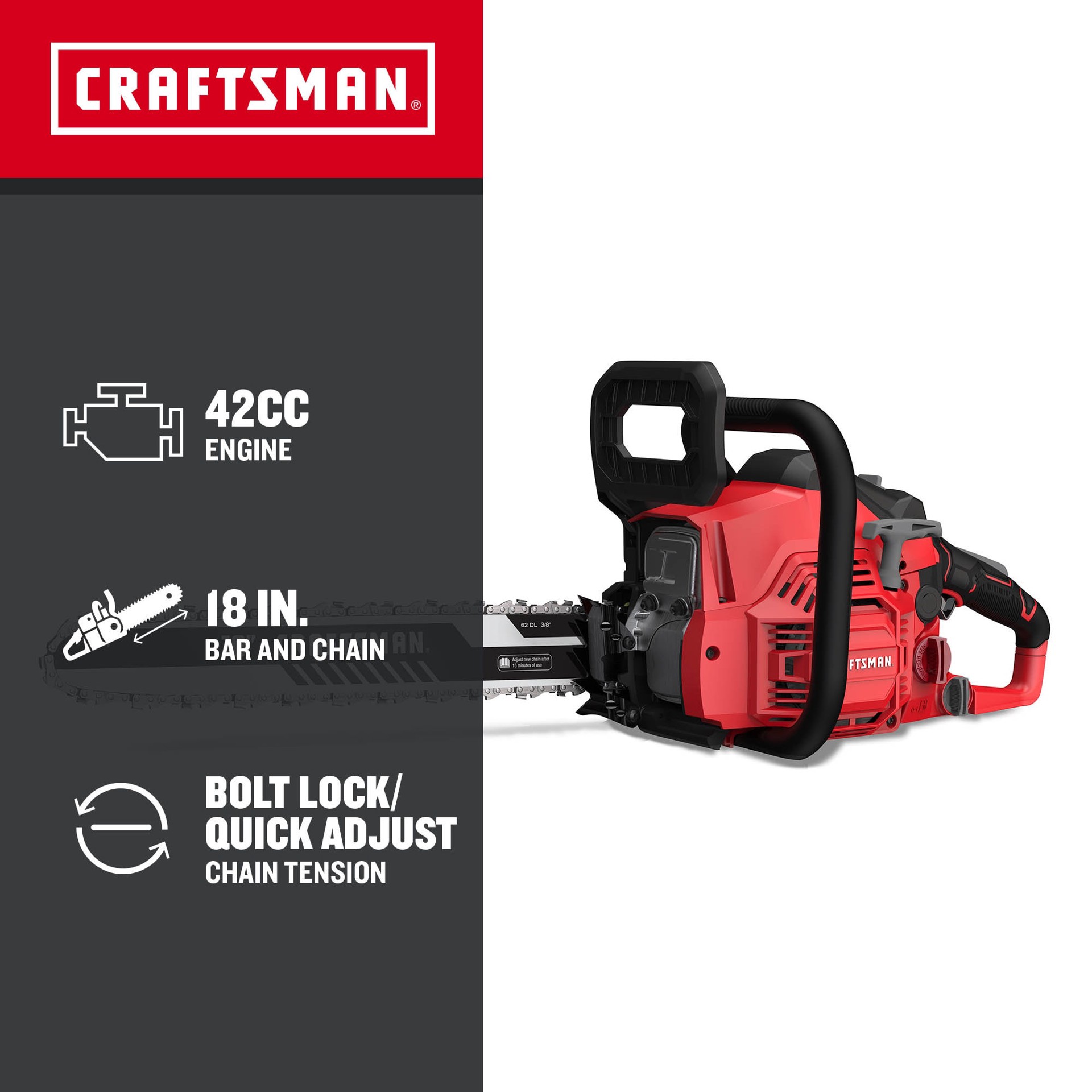 slide 2 of 6, CRAFTSMAN S1800 42-cc 2-cycle 18-in Gas Chainsaw, 1 ct