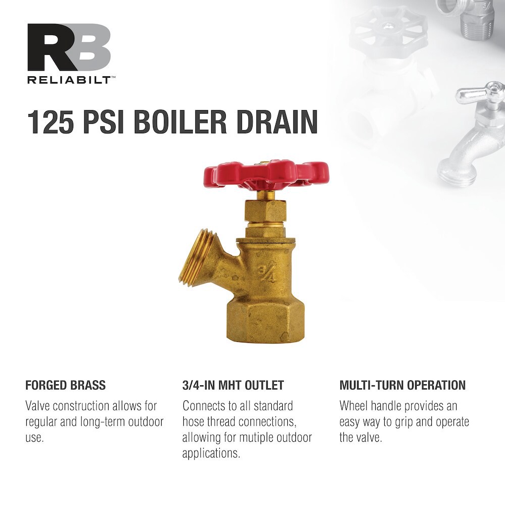 slide 2 of 6, RELIABILT 3/4-in Brass FIP x Hose thread Boiler drain valve, 1 ct