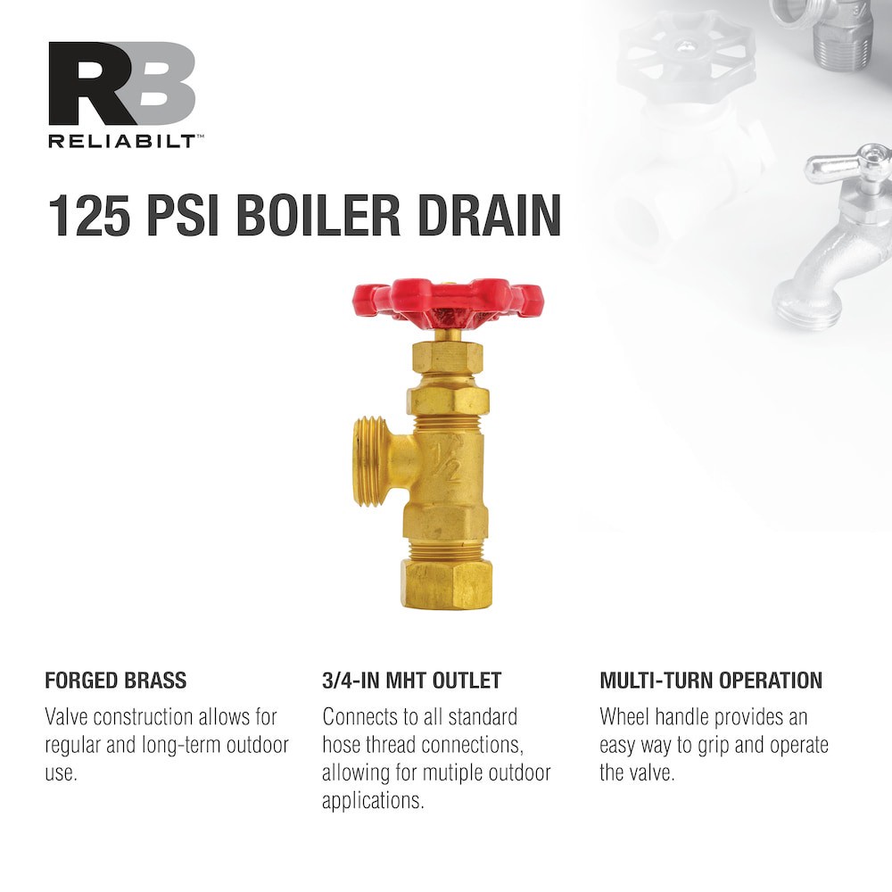 slide 2 of 6, RELIABILT 1/2-in Brass Compression x Hose thread Boiler drain valve, 1 ct