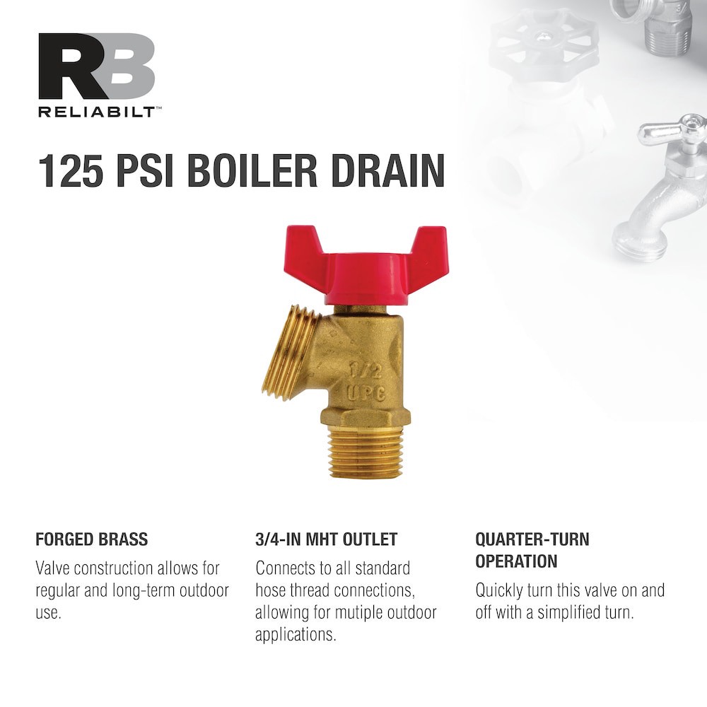 slide 2 of 6, RELIABILT 1/2-in Brass MIP x Hose thread Boiler drain valve, 1 ct