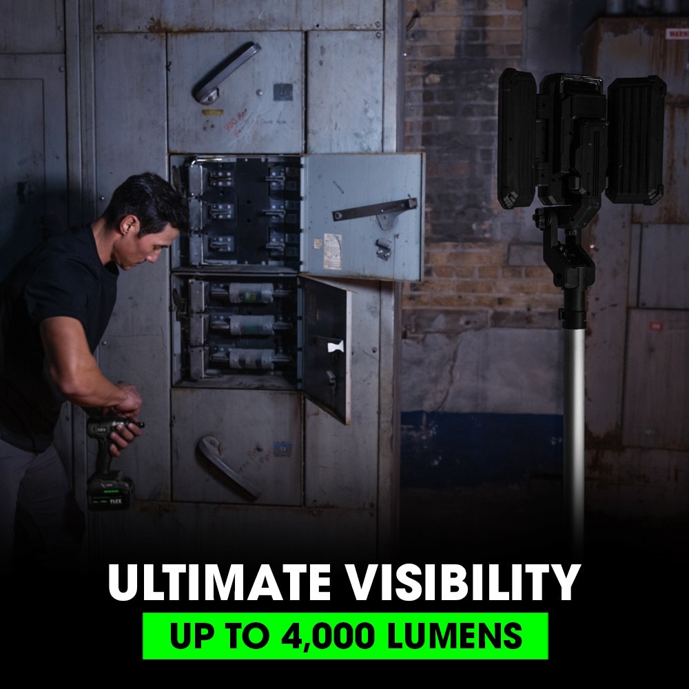 slide 2 of 6, FLEX 4000-Lumen LED Battery-operated and Plug-in Rechargeable Stand Work Light, 1 ct