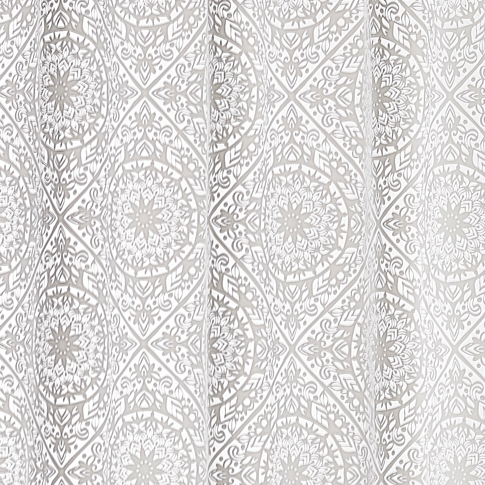 slide 4 of 4, Style Selections 72.0-in W x 72-in L White and Gray Medallion Mildew Resistant EVA/PEVA Shower curtain, 1 ct
