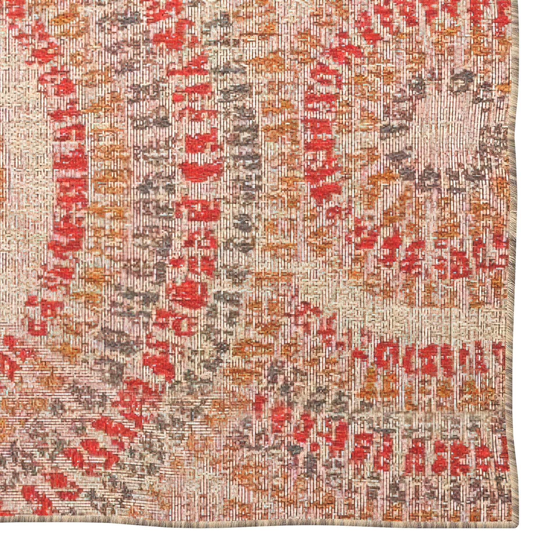 slide 2 of 6, allen + roth with STAINMASTER Red Burst 5 x 7 (ft) Loomed Red Rectangular Outdoor Medallion Pet Friendly Area rug, 1 ct