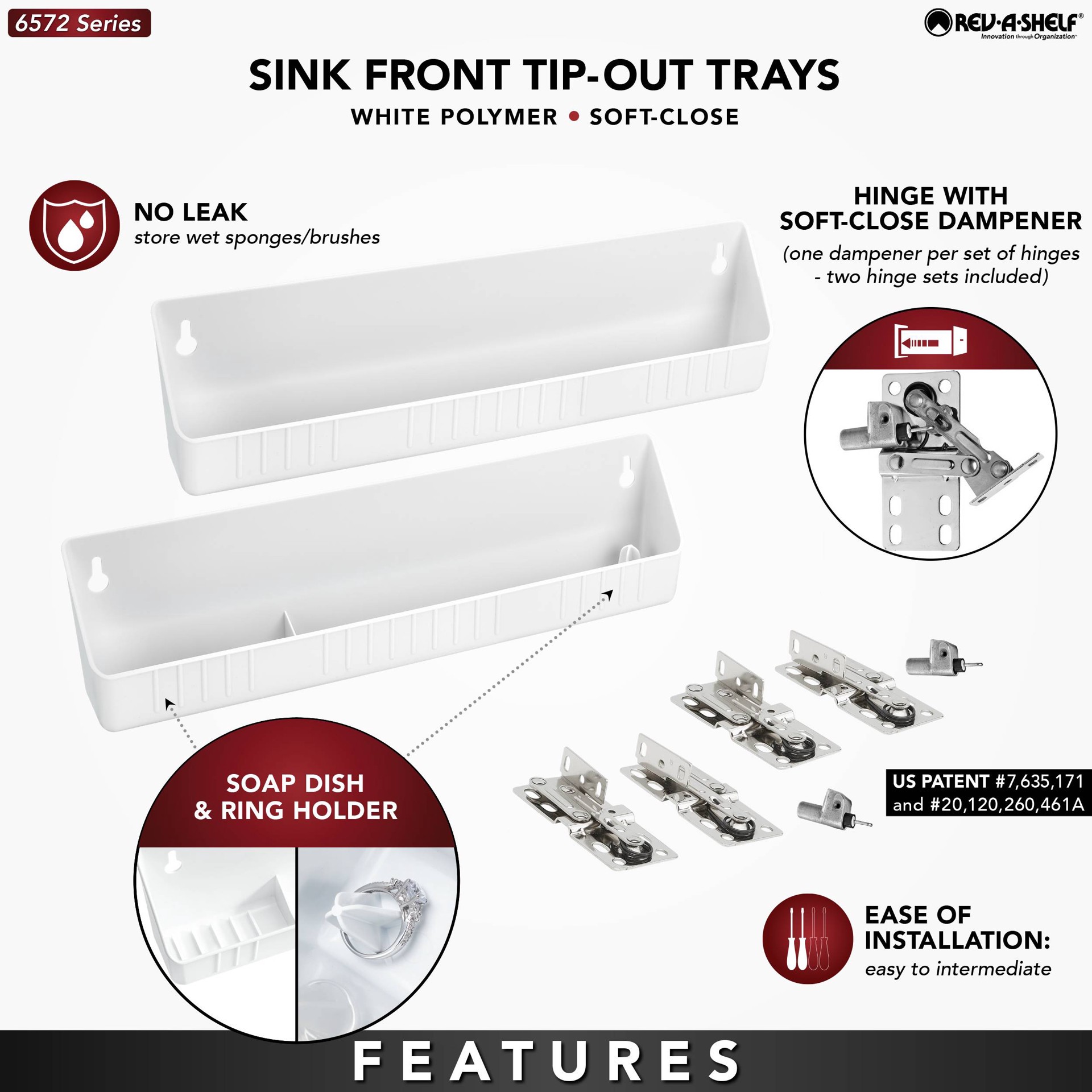 slide 5 of 6, Rev-A-Shelf Tip-Out Trays 2 -Pack 15.5-in W x 3.81-in H x 2.75-in D 1 -Tier Cabinet-mount White Plastic Soft Close Tip-out Tip-out tray, 1 ct