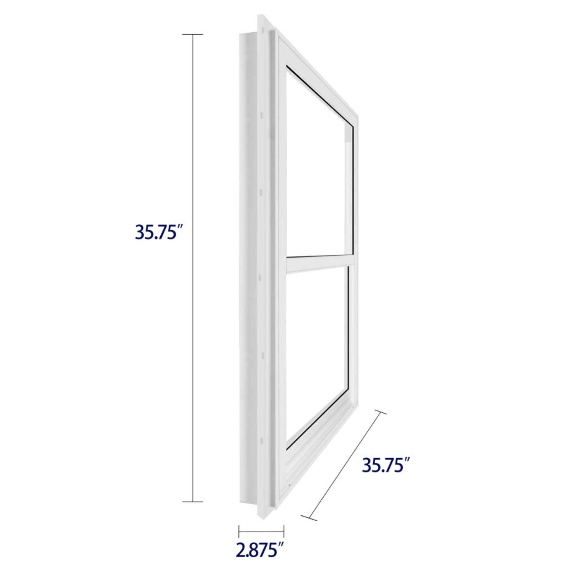 slide 5 of 6, RELIABILT Series 28100 35-1/2-in x 35-1/2-in White Exterior Vinyl New Construction Single Hung Window Low-E argon Double Pane Glass (Half Screen Included), 1 ct