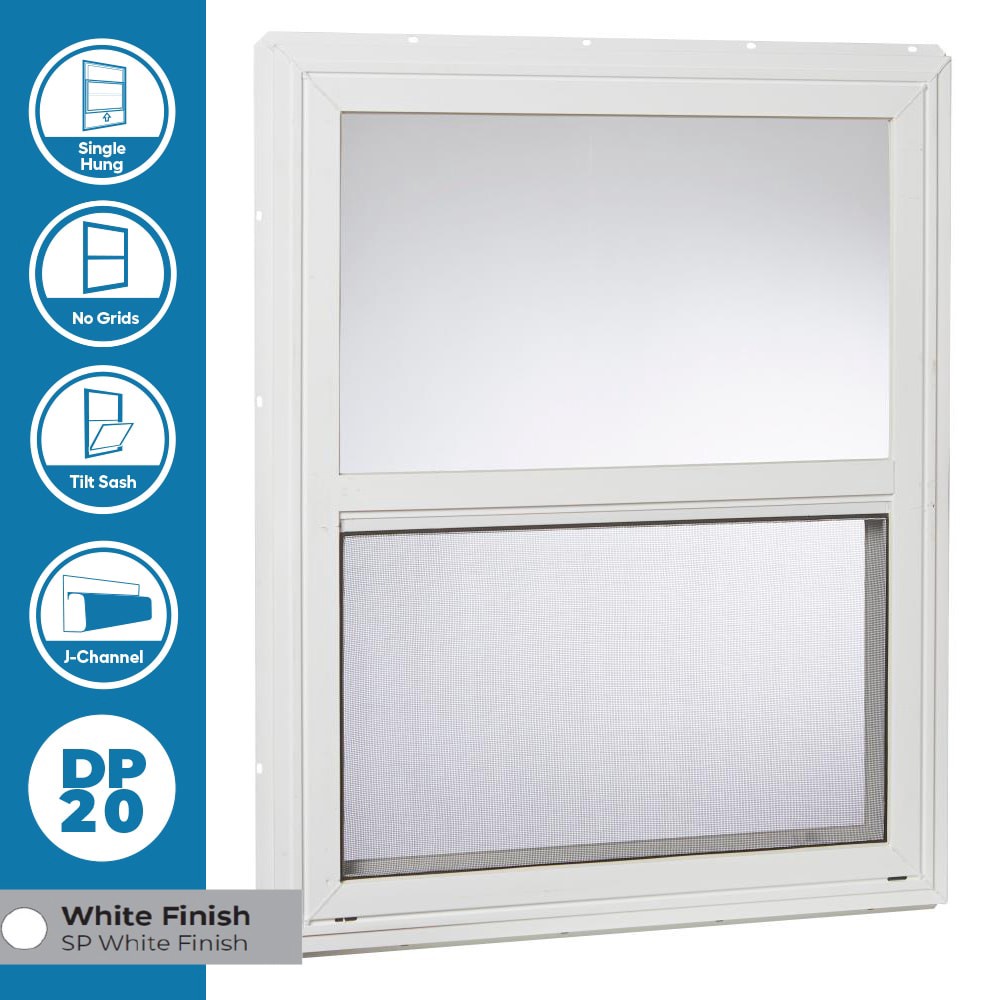 slide 2 of 6, RELIABILT Series 28100 23-1/2-in x 35-1/2-in White Exterior Vinyl New Construction Single Hung Window Low-E argon Double Pane Glass (Half Screen Included), 1 ct