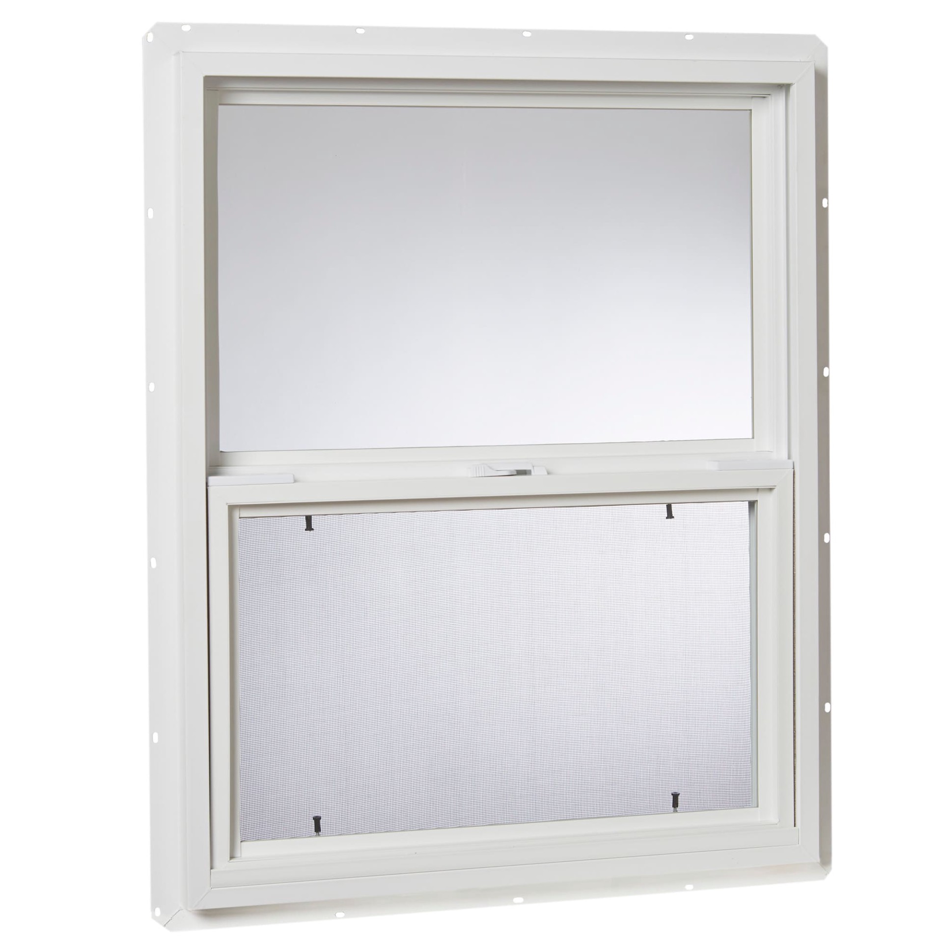 slide 1 of 6, RELIABILT Series 28100 23-1/2-in x 35-1/2-in White Exterior Vinyl New Construction Single Hung Window Low-E argon Double Pane Glass (Half Screen Included), 1 ct