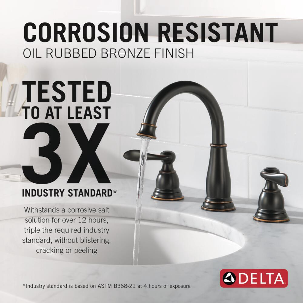 slide 3 of 6, Delta Windemere Oil Rubbed Bronze Widespread 2-handle WaterSense Mid-arc Residential Handle Bathroom Sink Faucet with Drain, 1 ct
