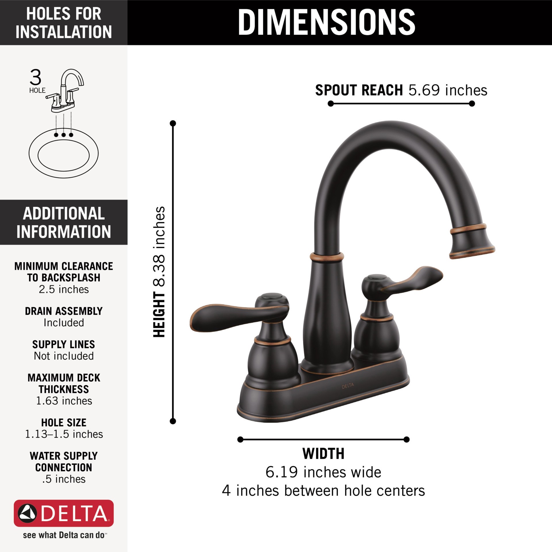 slide 6 of 6, Delta Windemere Oil Rubbed Bronze 4-in centerset 2-handle WaterSense Mid-arc Residential Handle Bathroom Sink Faucet with Drain, 1 ct