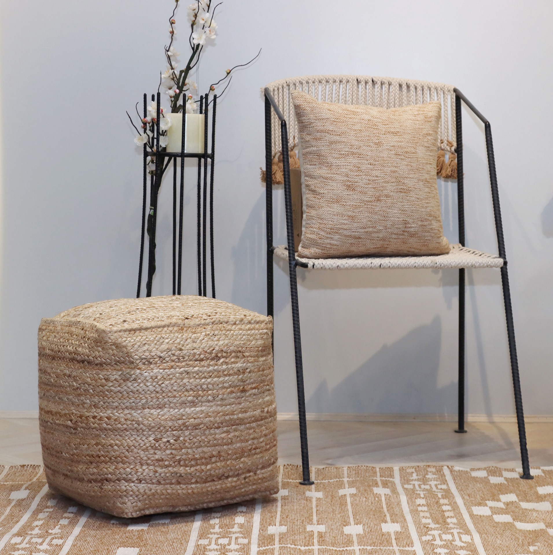 slide 4 of 6, allen + roth Coastal Natural Jute Pouf Ottoman, 1 ct
