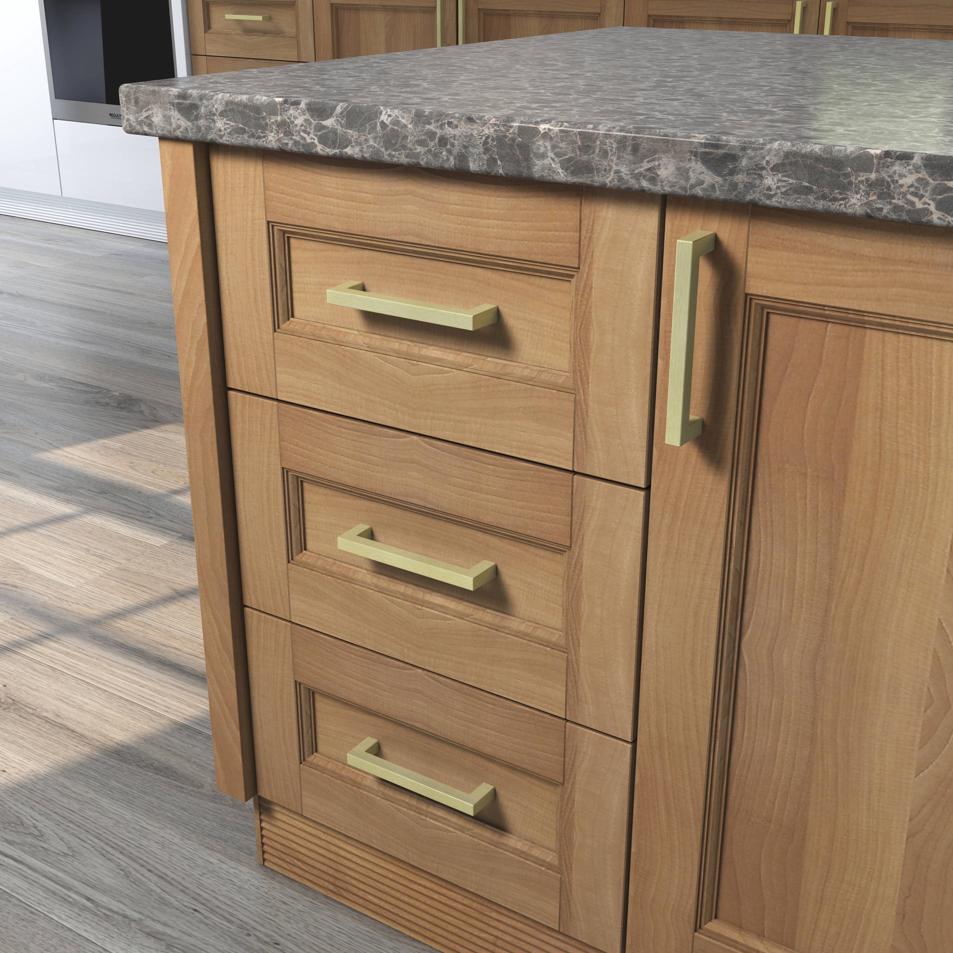 slide 3 of 6, Origin 21 5-1/16-in , 128mm Center to Center Brushed brass Square Handle Drawer Pull 6 -Pack, 1 ct