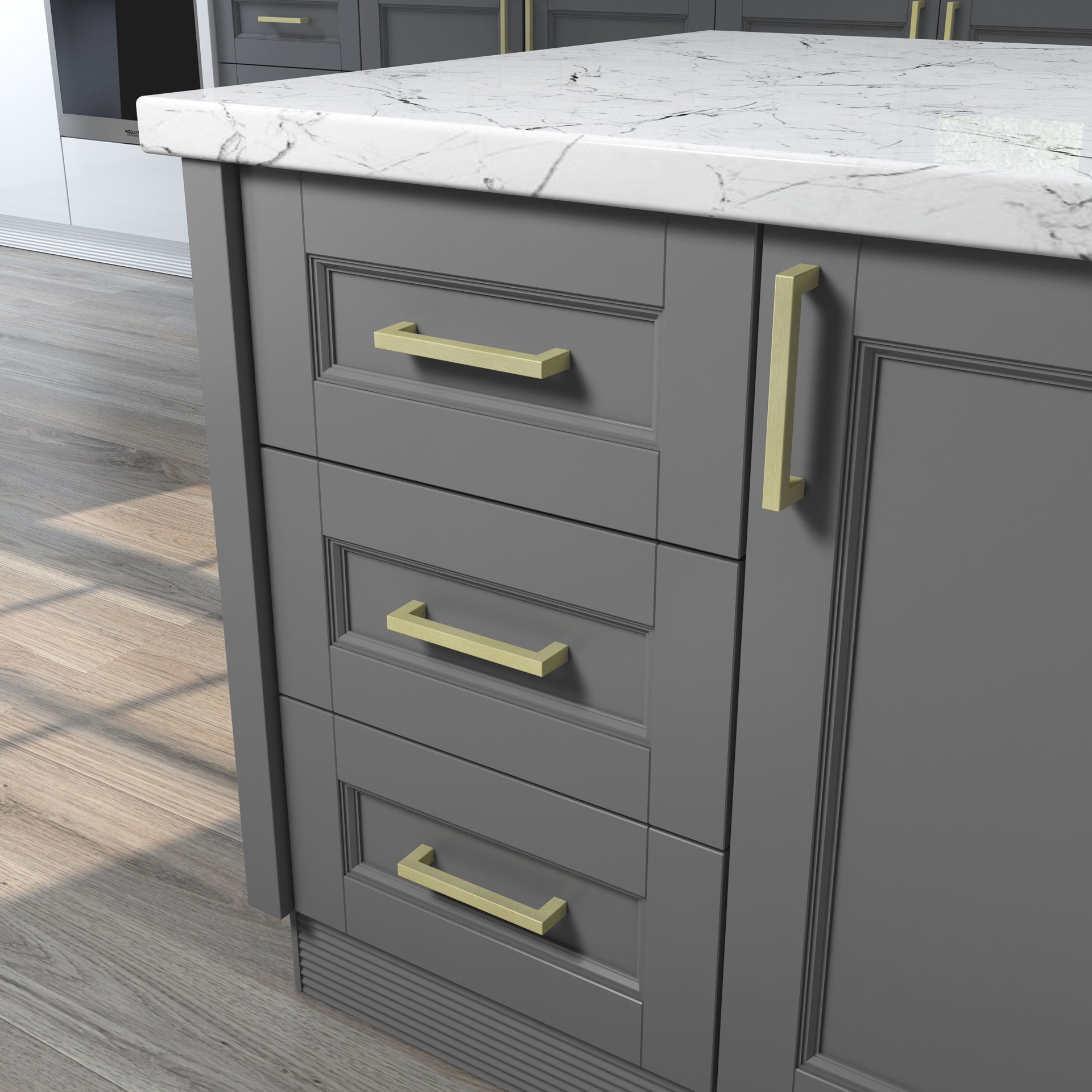 slide 4 of 6, Origin 21 5-1/16-in , 128mm Center to Center Brushed brass Square Handle Drawer Pull 6 -Pack, 1 ct