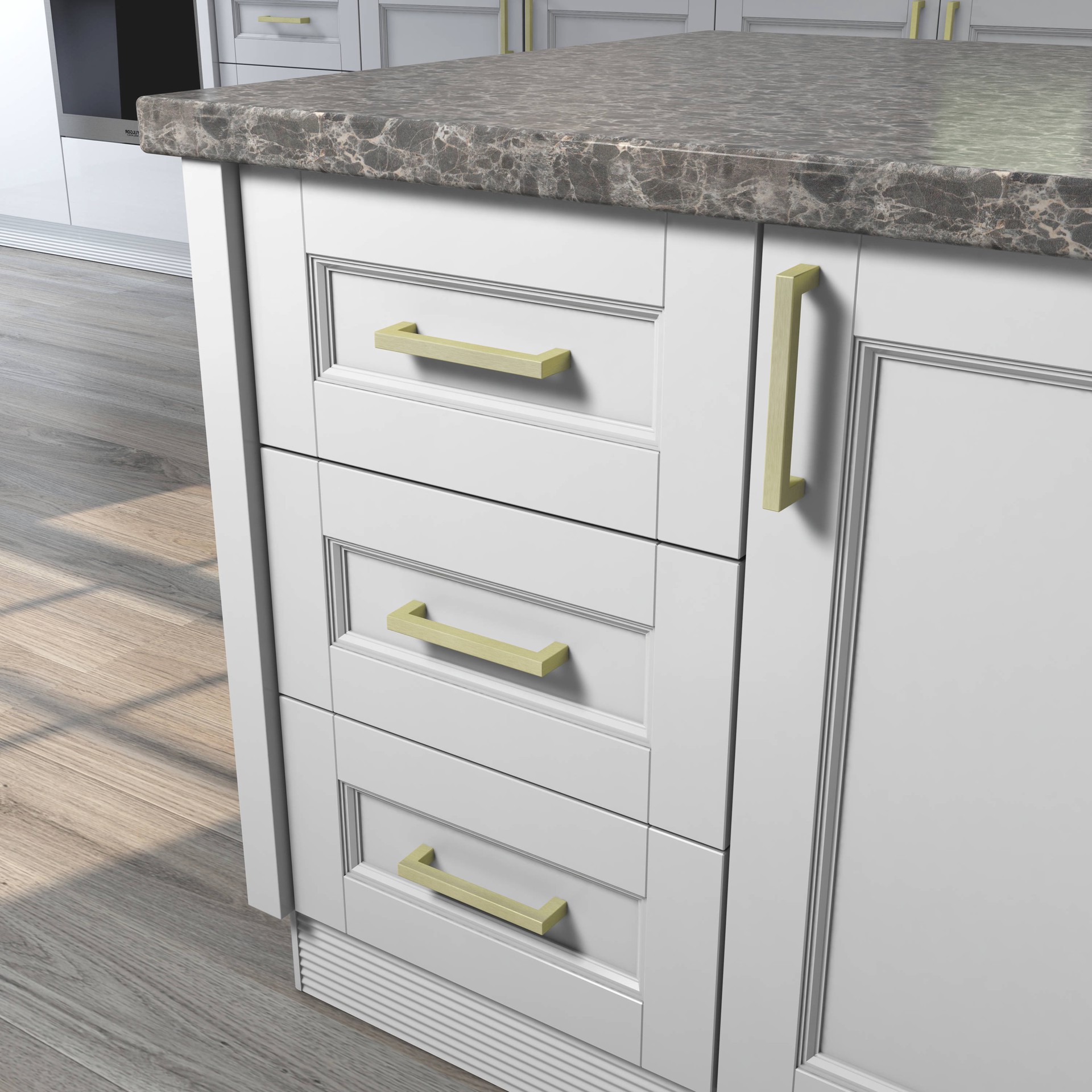 slide 5 of 6, Origin 21 5-1/16-in , 128mm Center to Center Brushed brass Square Handle Drawer Pull 6 -Pack, 1 ct