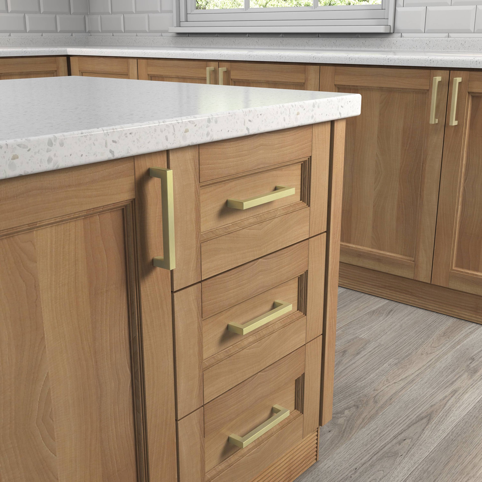 slide 6 of 6, Origin 21 5-1/16-in , 128mm Center to Center Brushed brass Square Handle Drawer Pull 6 -Pack, 1 ct